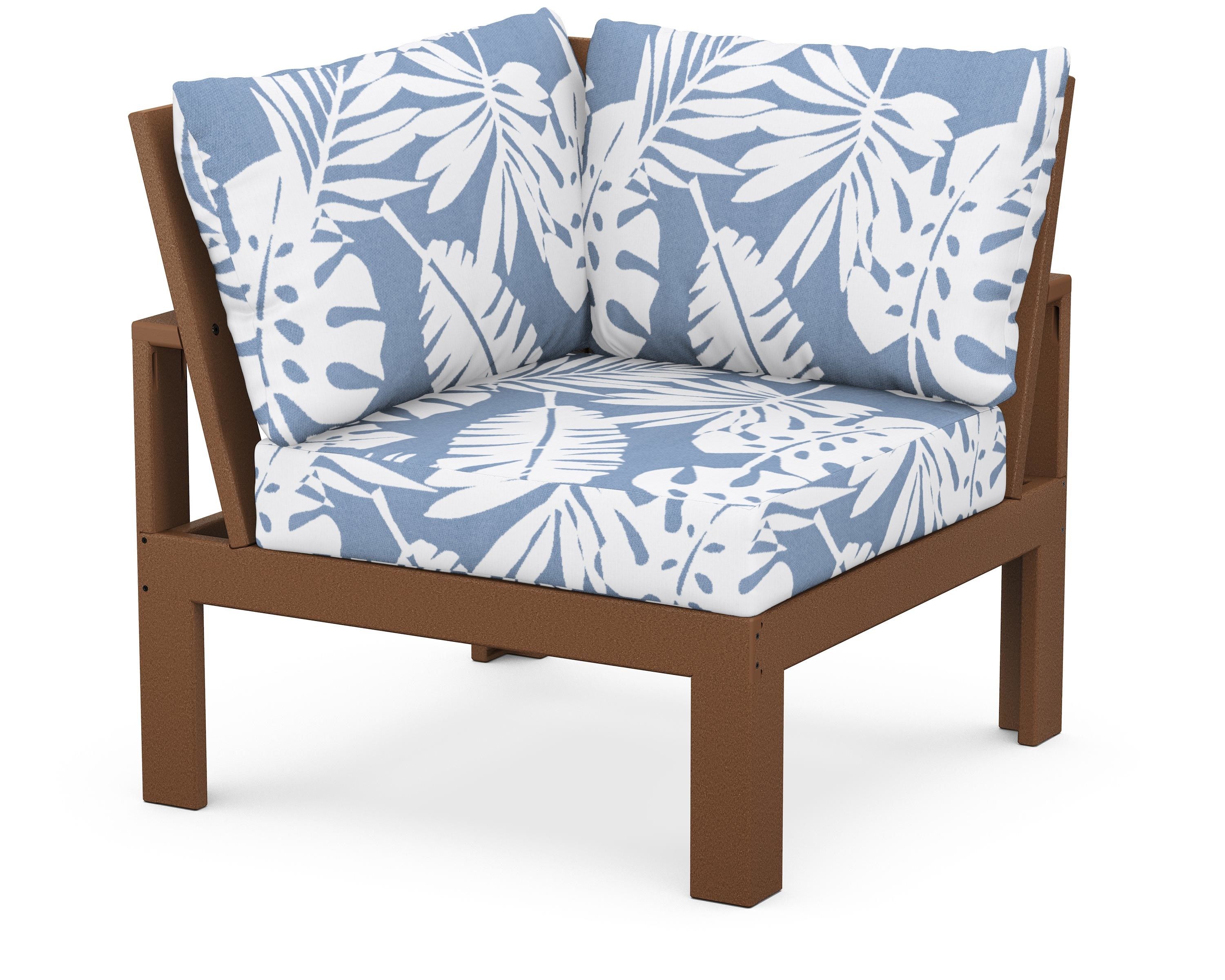 Unbranded Modular Corner Chair in Teak / Leaf Sky Blue