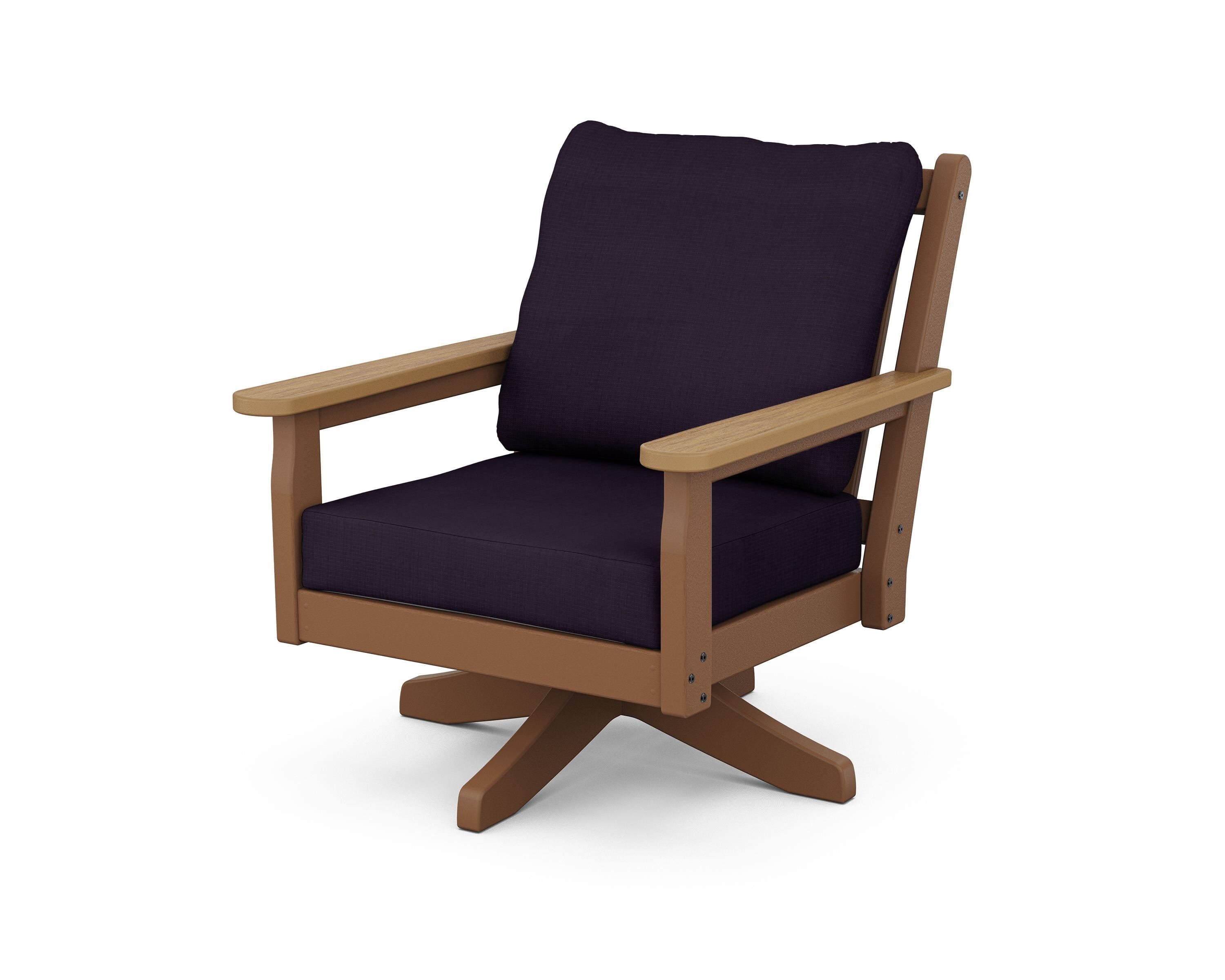 POLYWOOD® Chippendale Deep Seating Swivel Chair in Teak / Natural / Navy Linen