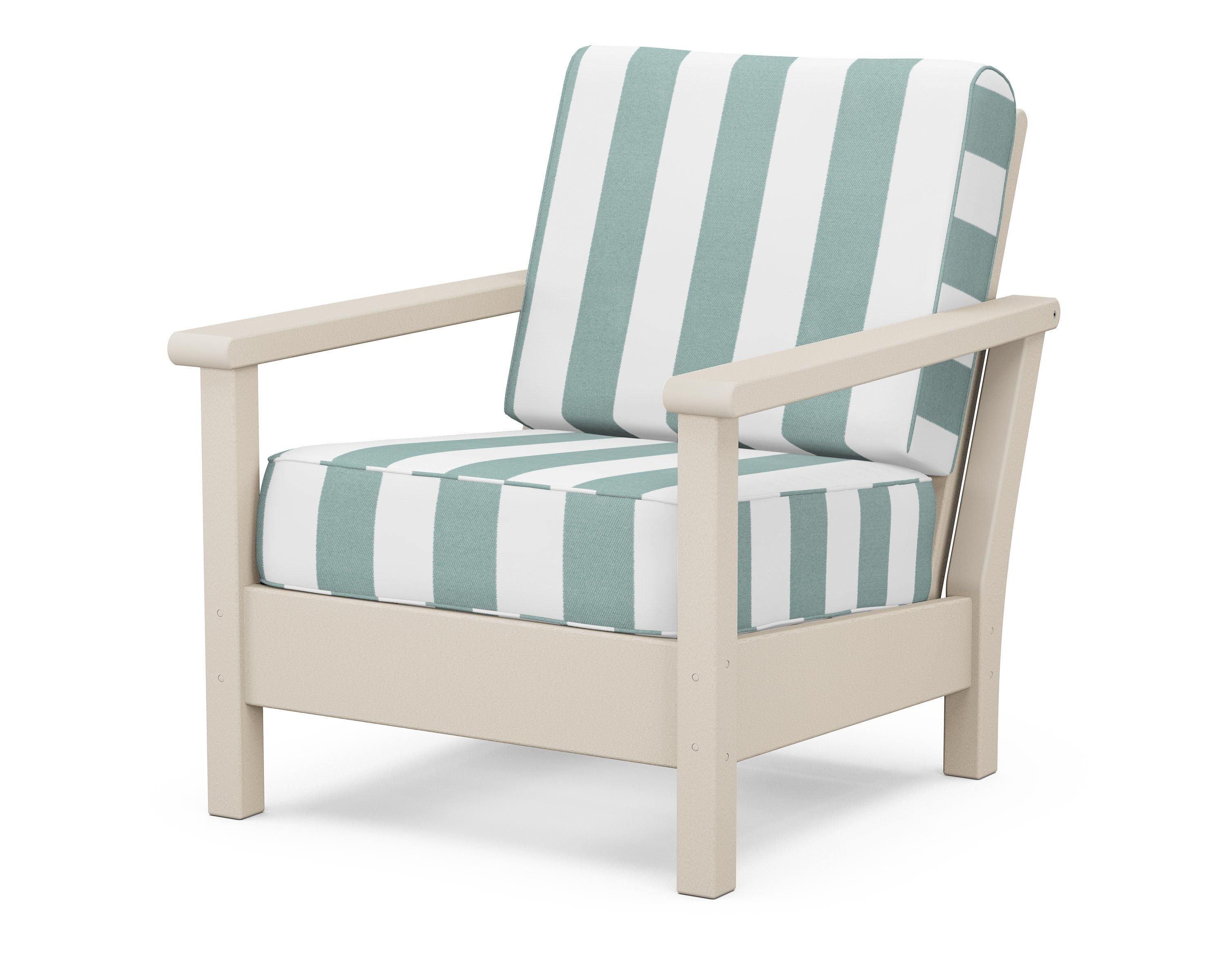 POLYWOOD® Harbour Deep Seating Chair in Sand / Cabana Stripe Glacier Spa