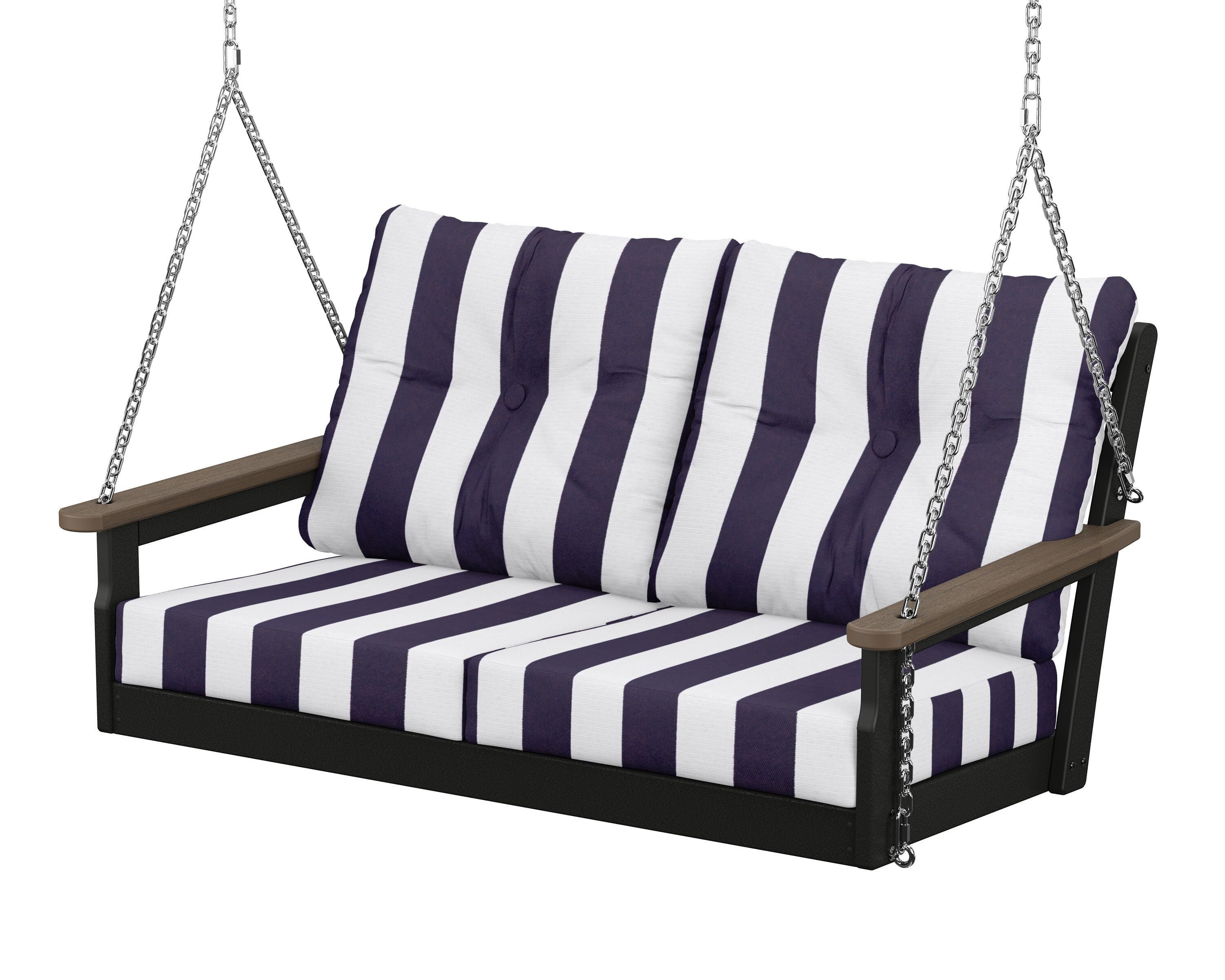 POLYWOOD® Vineyard Deep Seating Swing in Black / Kona / Cabana Stripe Navy
