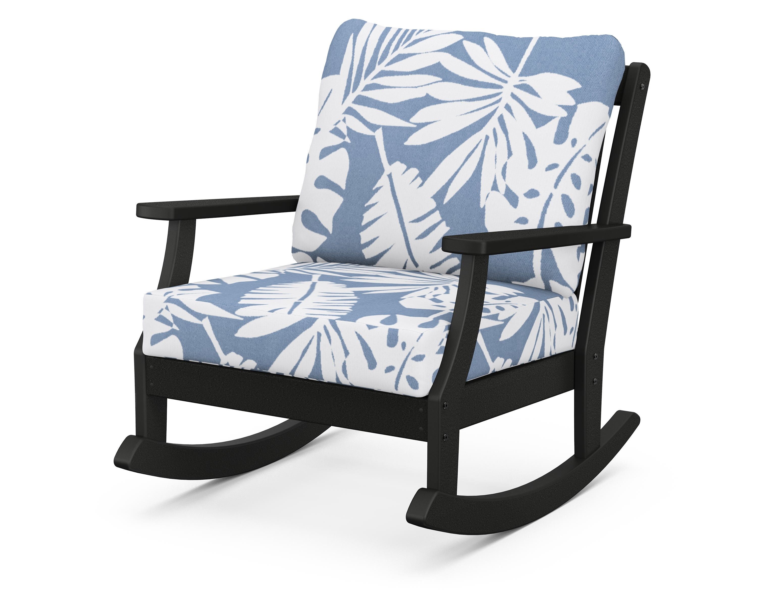 POLYWOOD® Braxton Deep Seating Rocking Chair in Black / Leaf Sky Blue