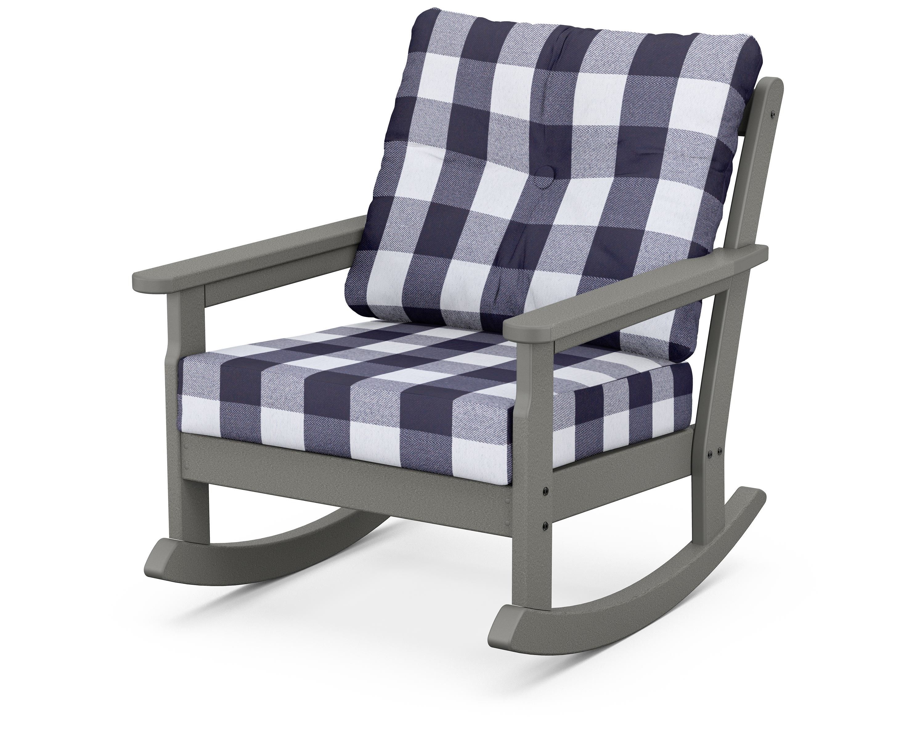 POLYWOOD® Vineyard Deep Seating Rocking Chair in Slate Grey / Buffalo Plaid Navy