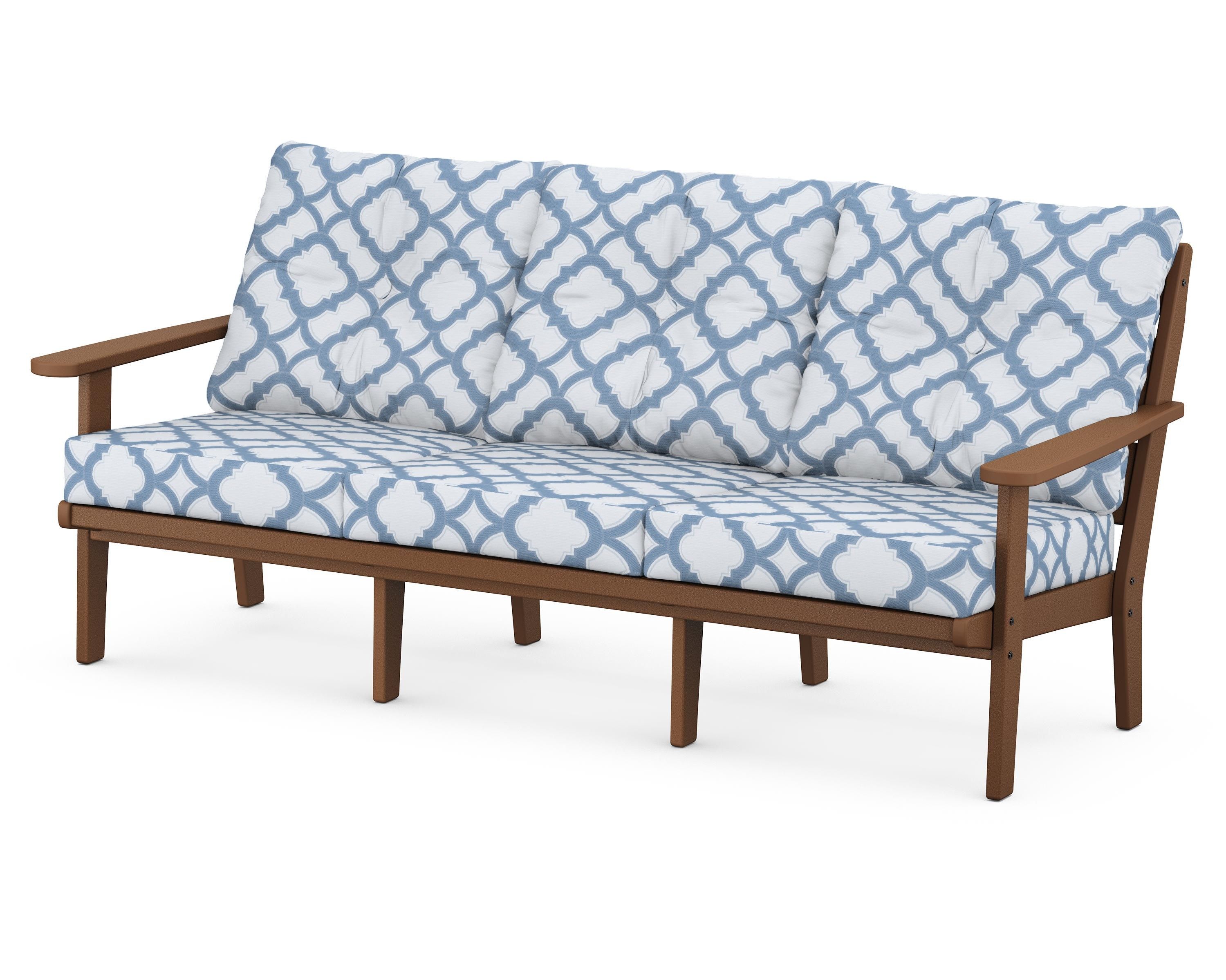 POLYWOOD® Lakeside Deep Seating Sofa in Teak / Trellis Sky Blue