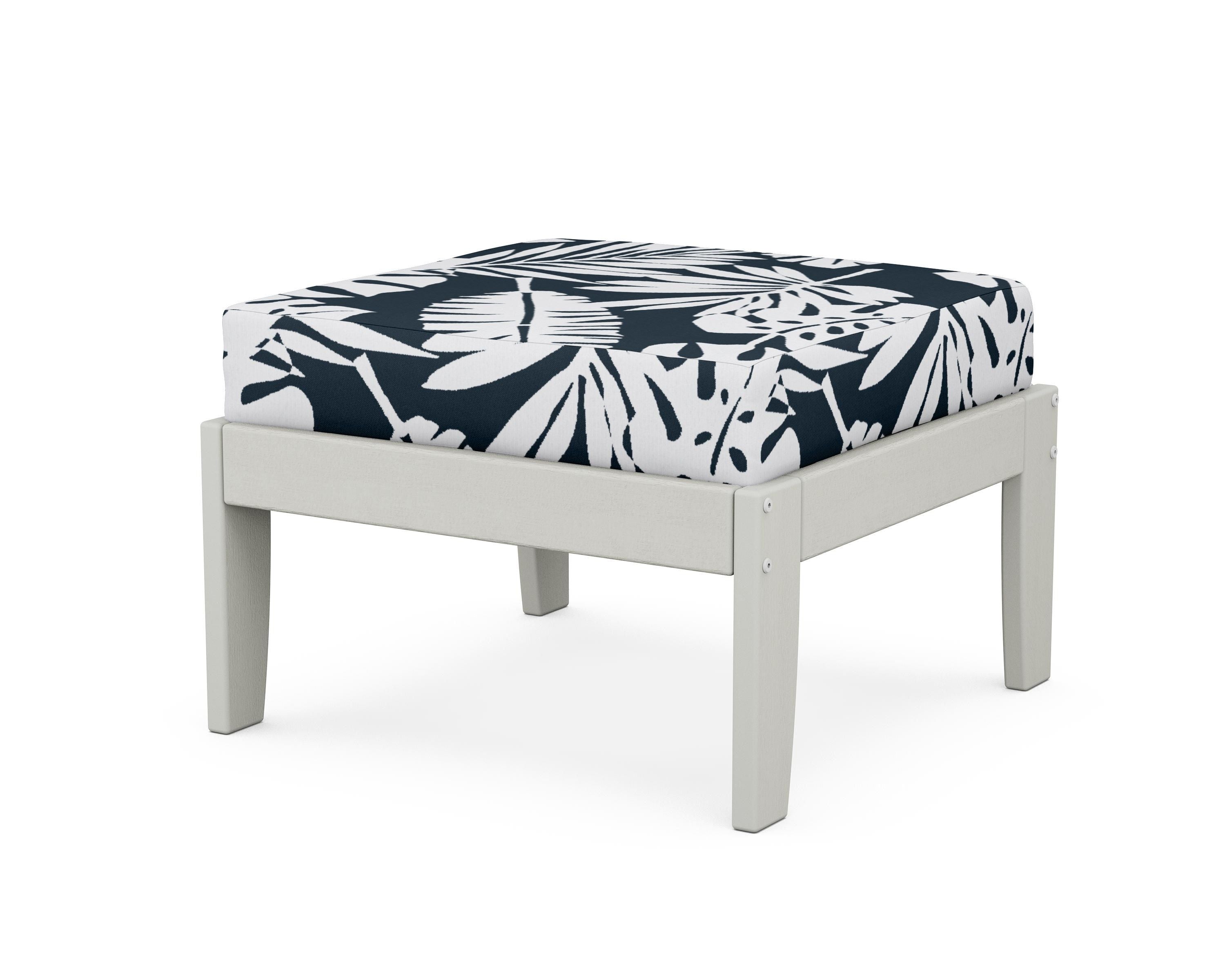 Unbranded Modular Ottoman - Classic in Vintage White / Leaf Marine Indigo