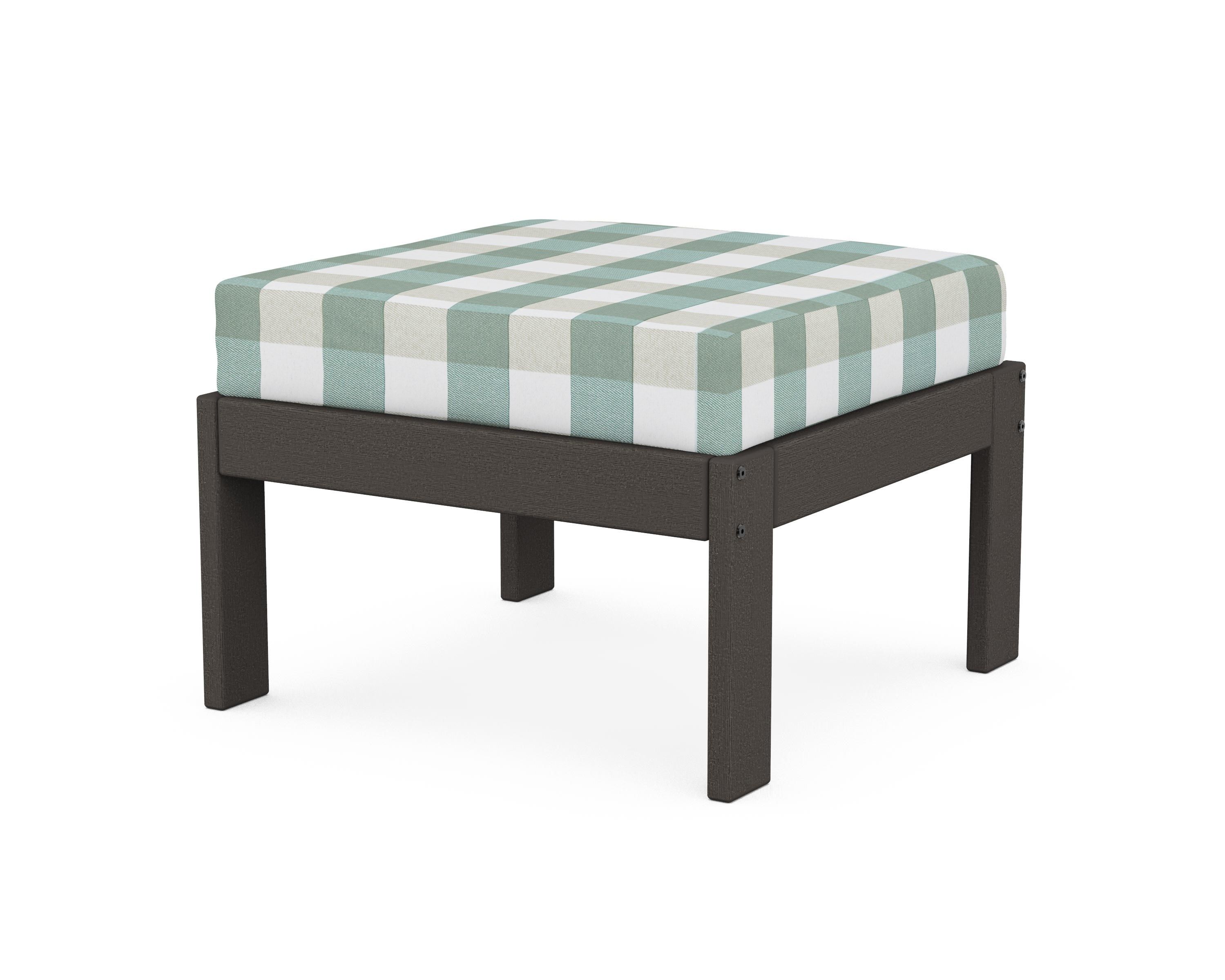 POLYWOOD® Vineyard Modular Ottoman in Vintage Coffee / Buffalo Plaid Glacier Spa