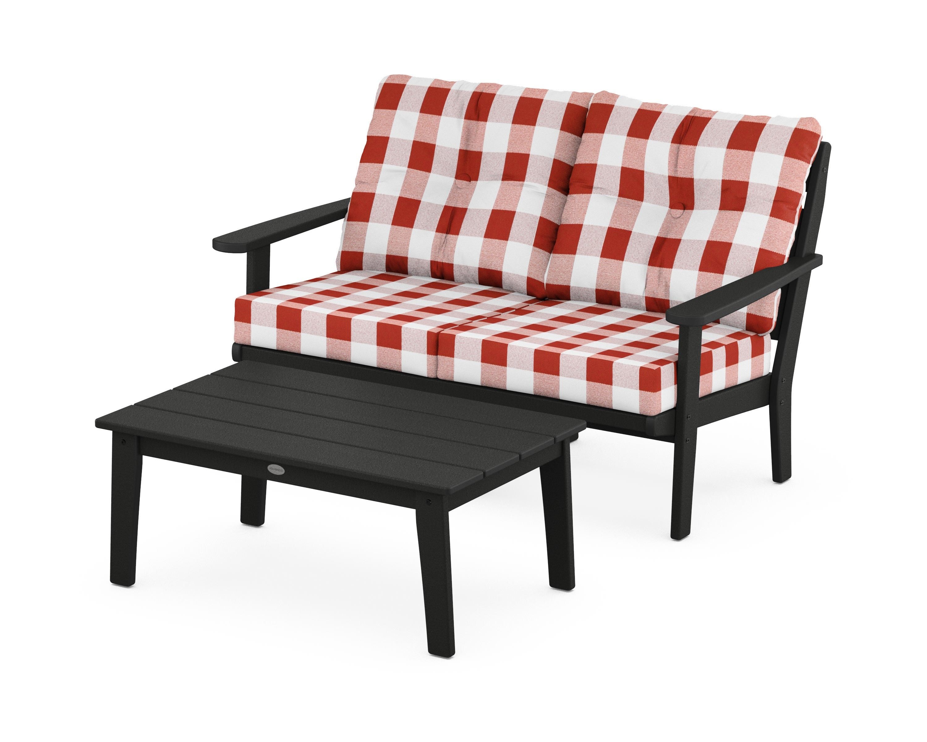 POLYWOOD® Lakeside 2-Piece Lounge Loveseat Set in Black / Buffalo Plaid Crimson