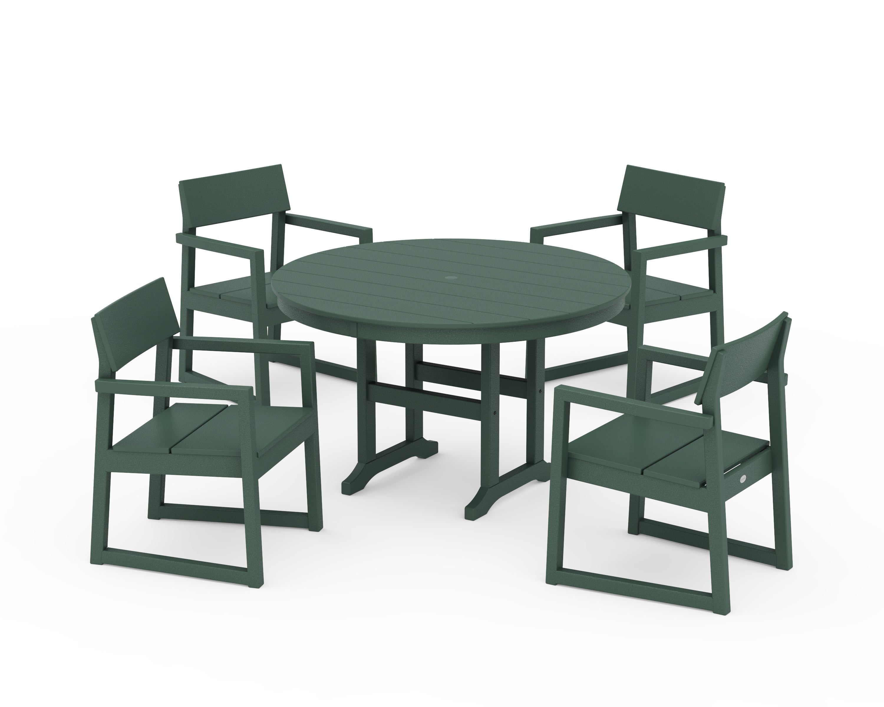 POLYWOOD® EDGE 5-Piece Round Farmhouse Dining Set in Green