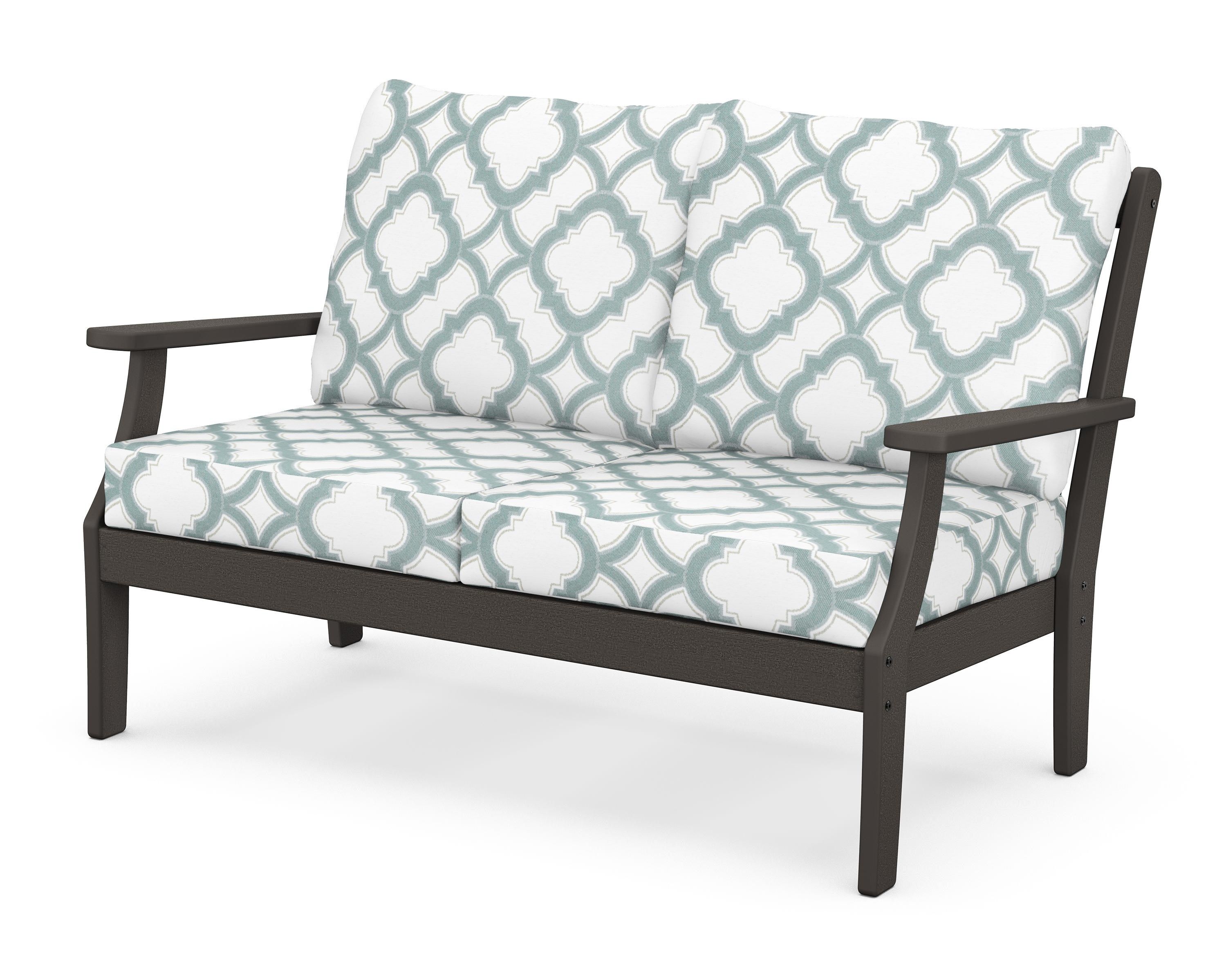 POLYWOOD® Braxton Deep Seating Loveseat in Vintage Coffee / Trellis Glacier Spa
