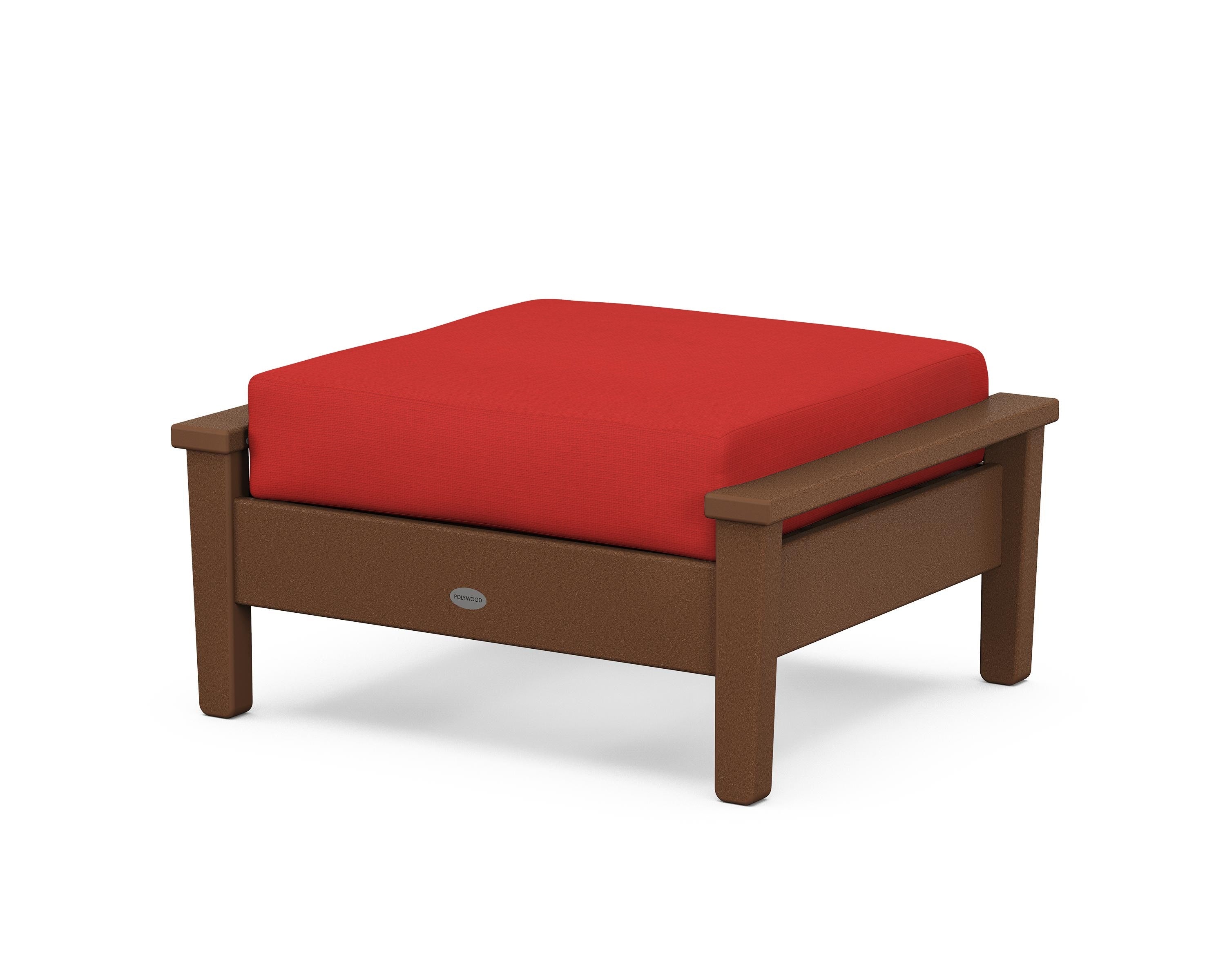 POLYWOOD® Prescott Deep Seating Ottoman in Teak / Crimson Linen