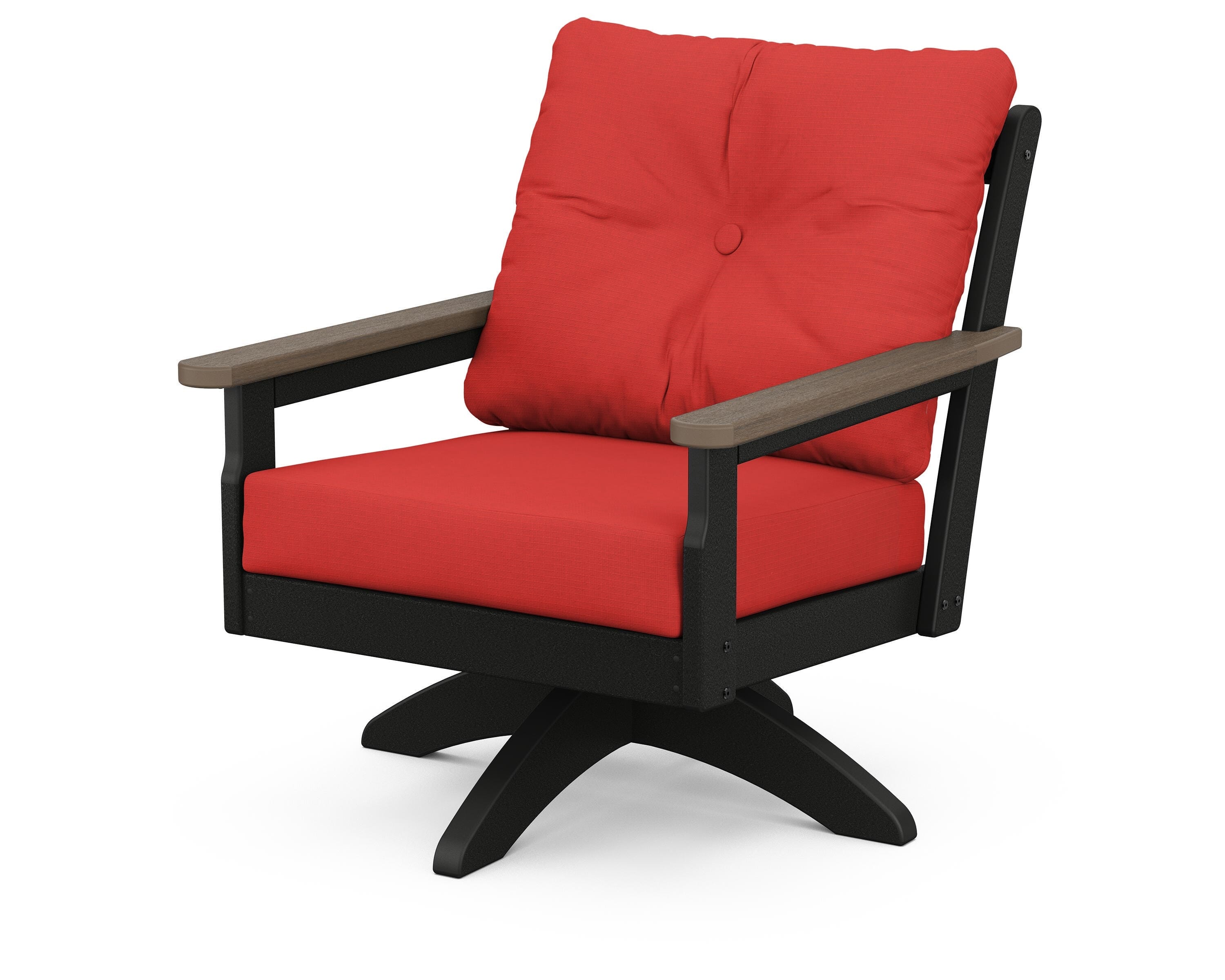 POLYWOOD® Vineyard Deep Seating Swivel Chair in Black / Kona / Crimson Linen