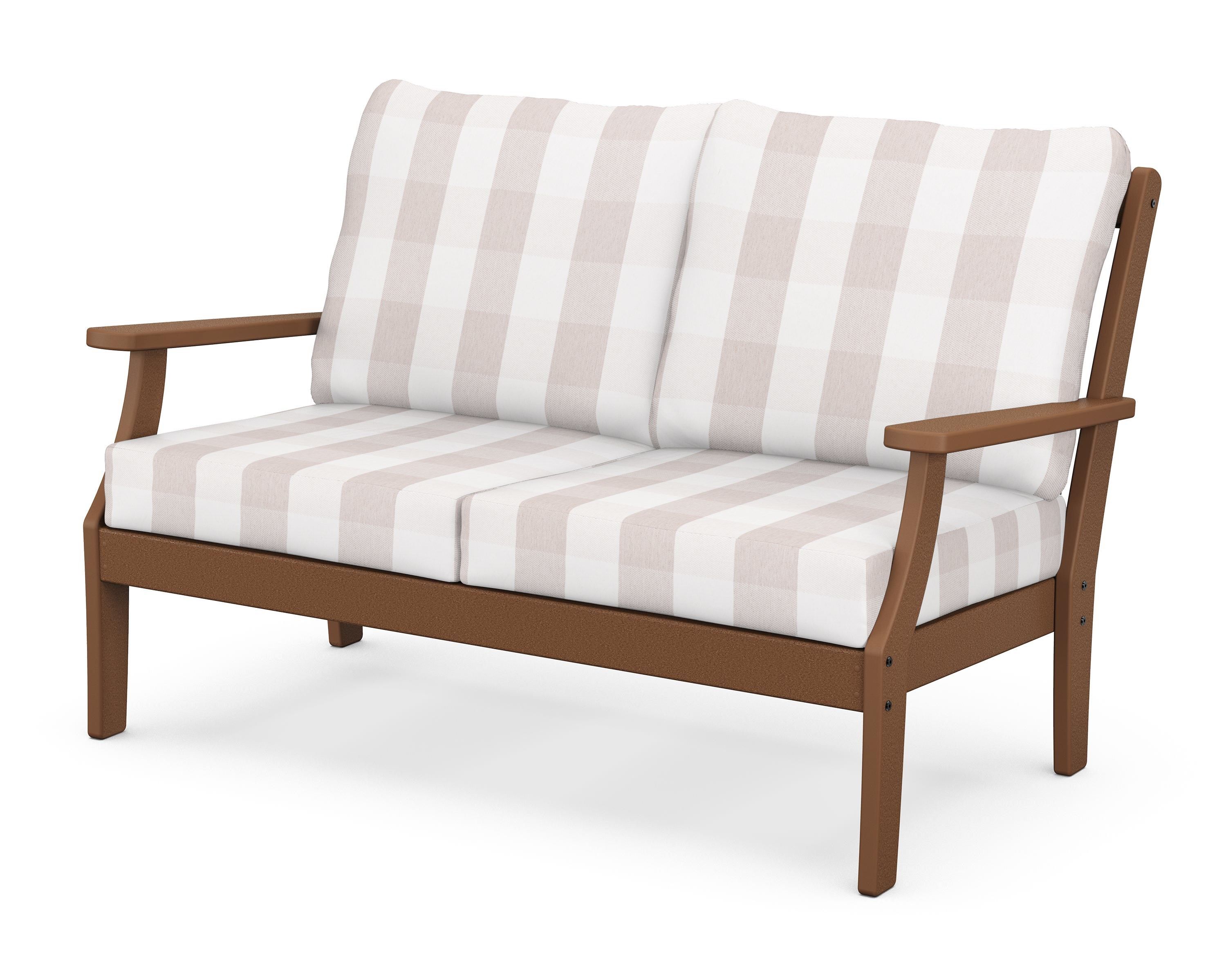 POLYWOOD® Braxton Deep Seating Loveseat in Teak / Buffalo Plaid Dune Burlap