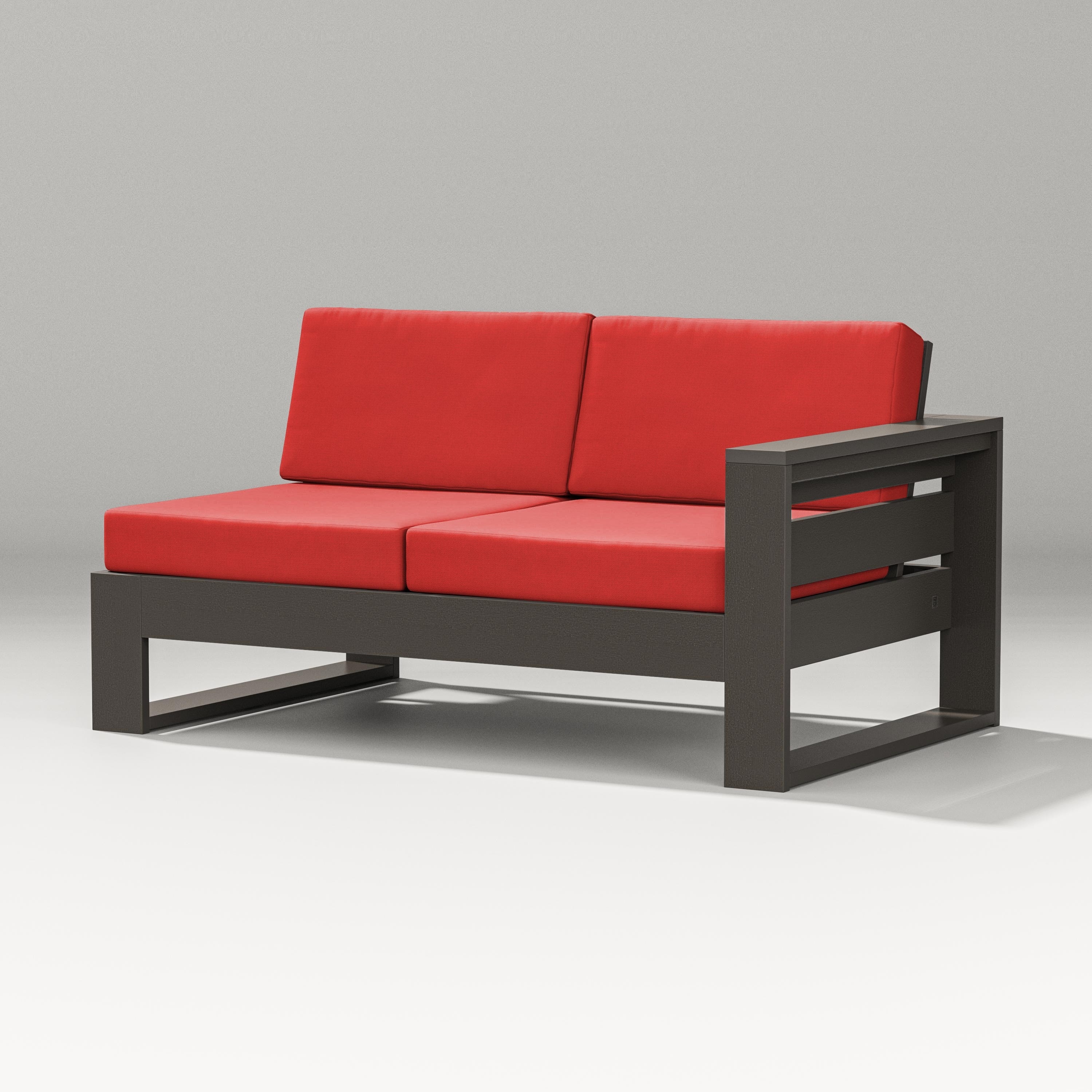 PW Designer Series Latitude Modular Right Arm Loveseat in Vintage Coffee / Crimson Linen
