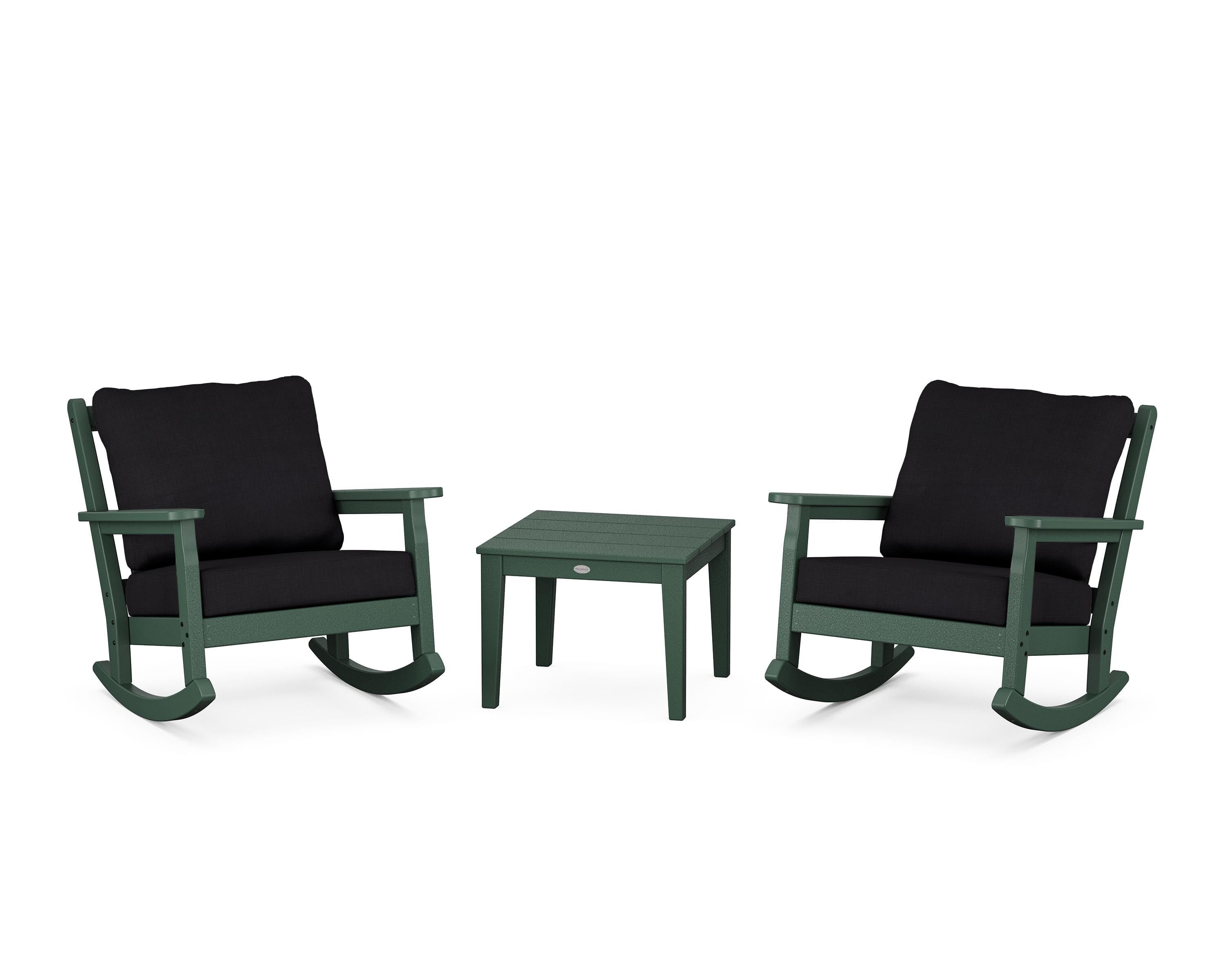 POLYWOOD® Chippendale 3-Piece Deep Seating Rocker Set in Green / Midnight Linen
