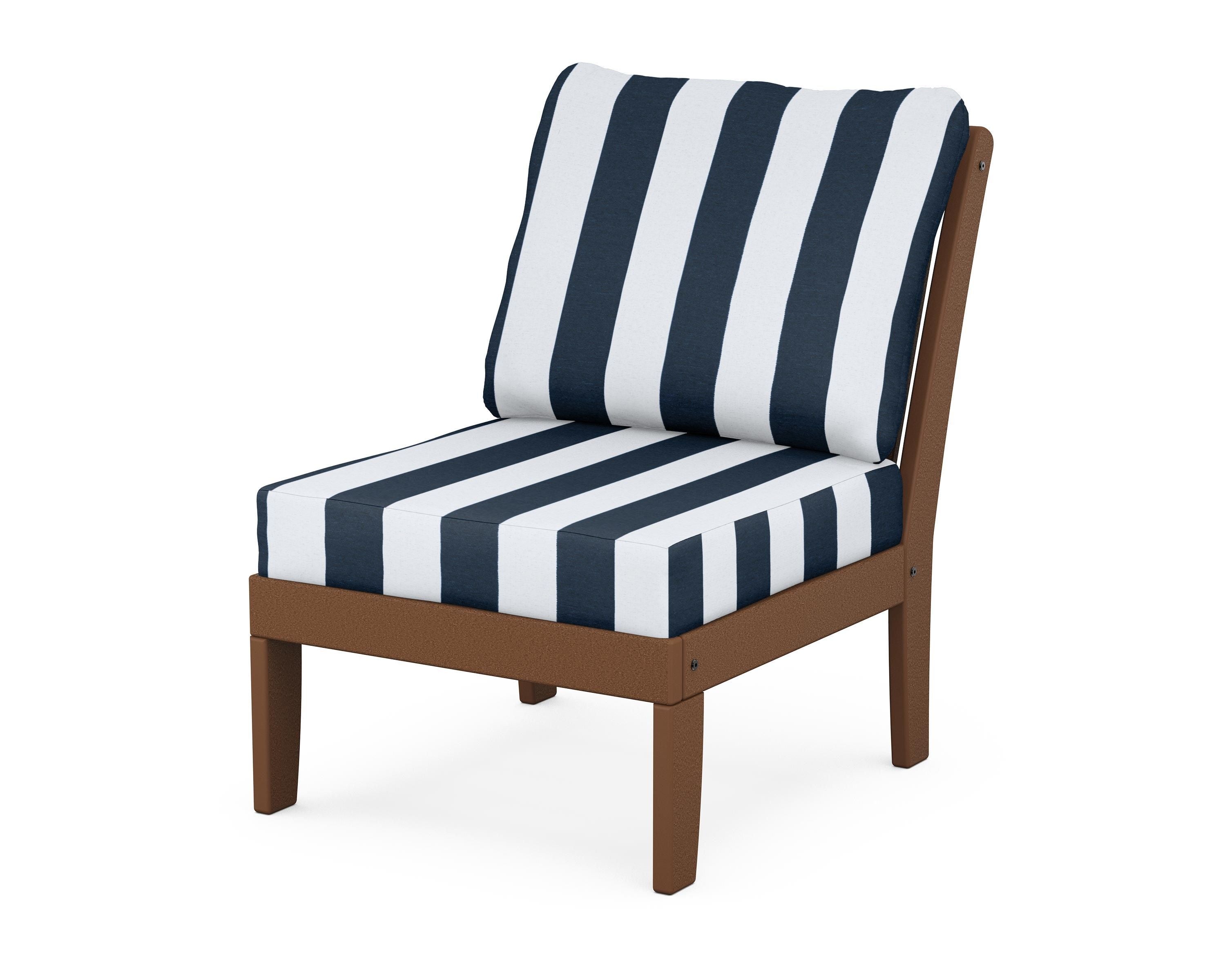 POLYWOOD® Braxton Modular Armless Chair in Teak / Cabana Stripe Marine Indigo