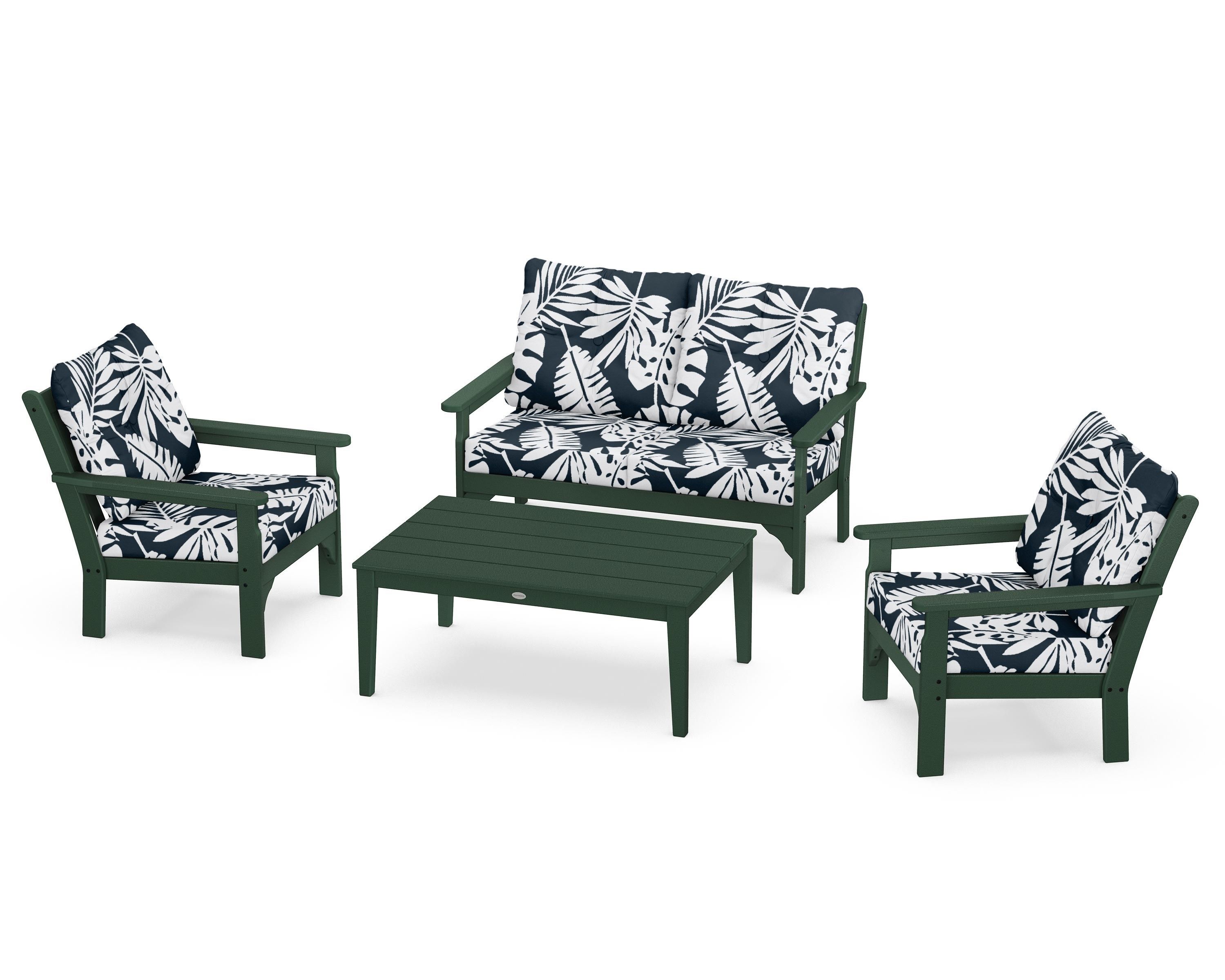 POLYWOOD® Vineyard 4-Piece Deep Seating Set in Green / Leaf Marine Indigo