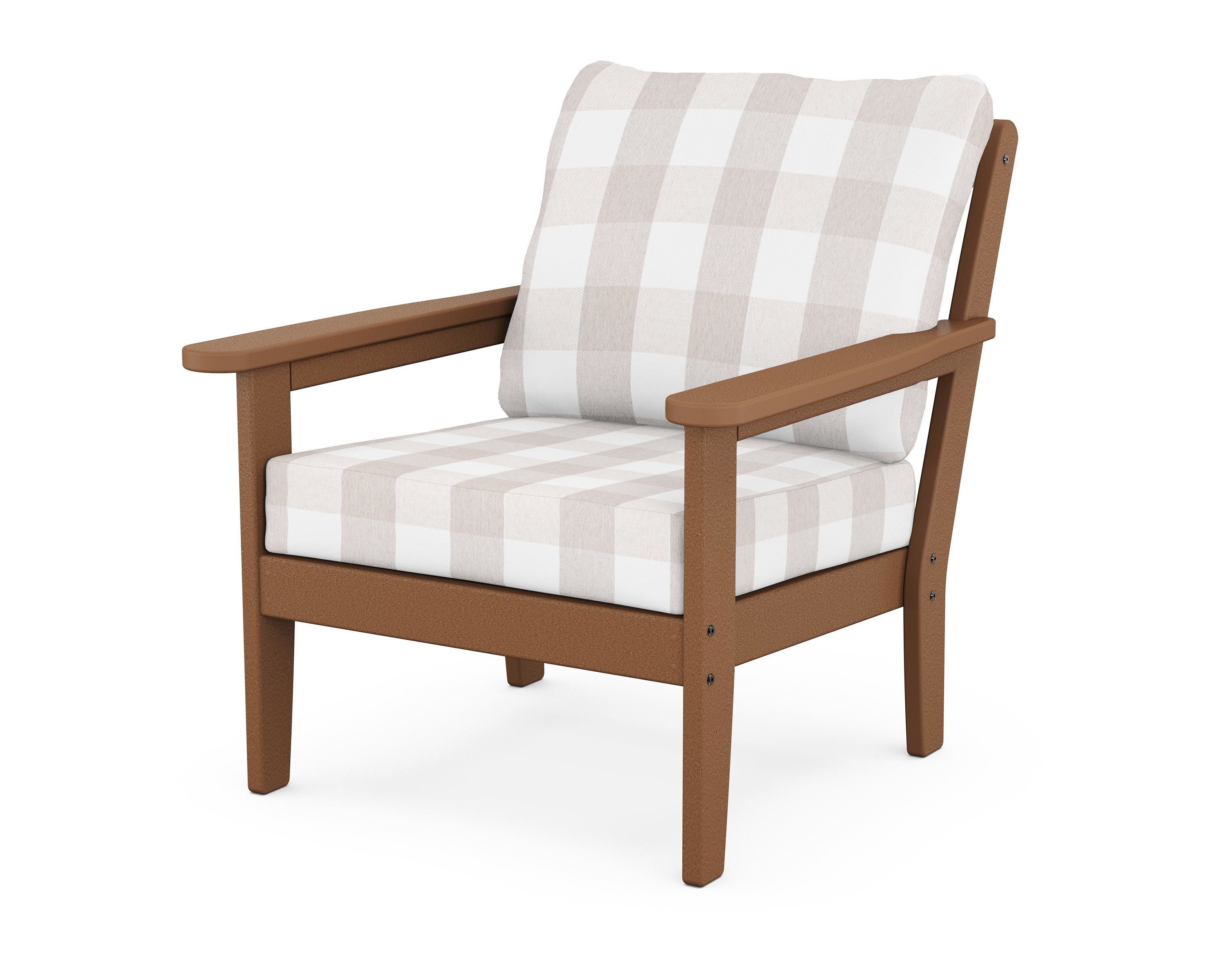 Country Living Cottage Deep Seating Chair in Teak / Buffalo Plaid Dune Burlap