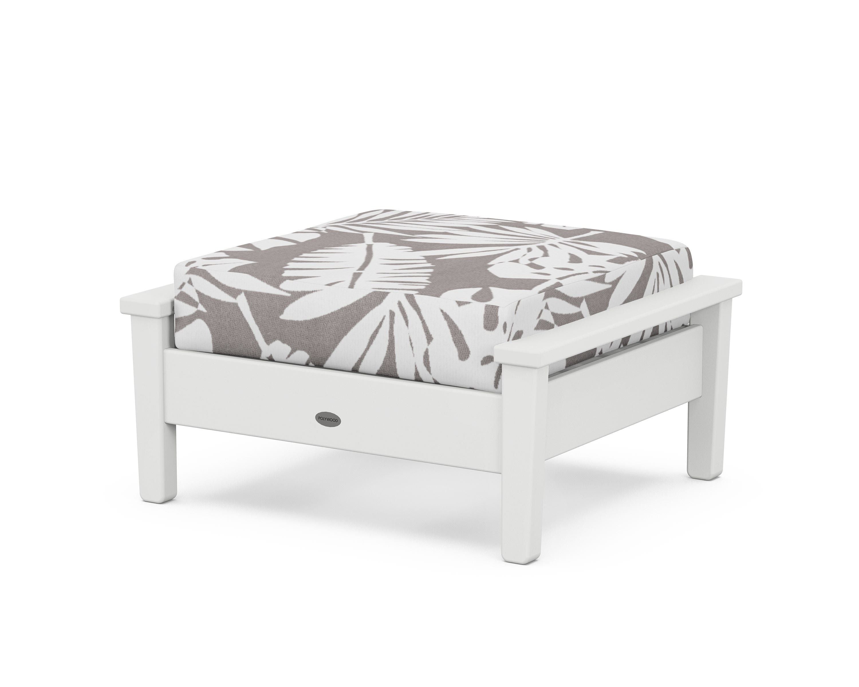 POLYWOOD® Prescott Deep Seating Ottoman in White / Leaf Grey Mist