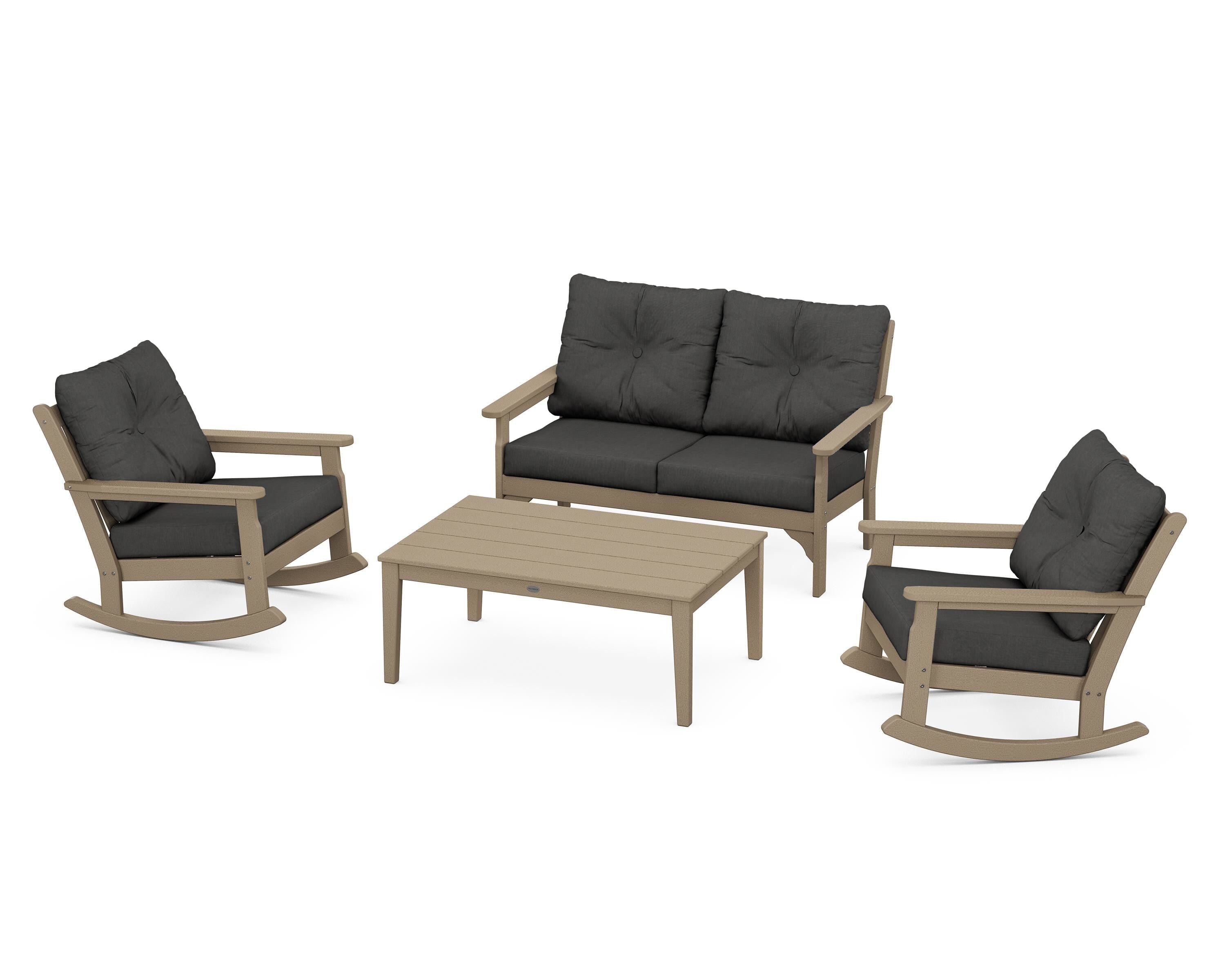 POLYWOOD® Vineyard 4-Piece Deep Seating Rocking Chair Set in Vintage Sahara / Spectrum Carbon
