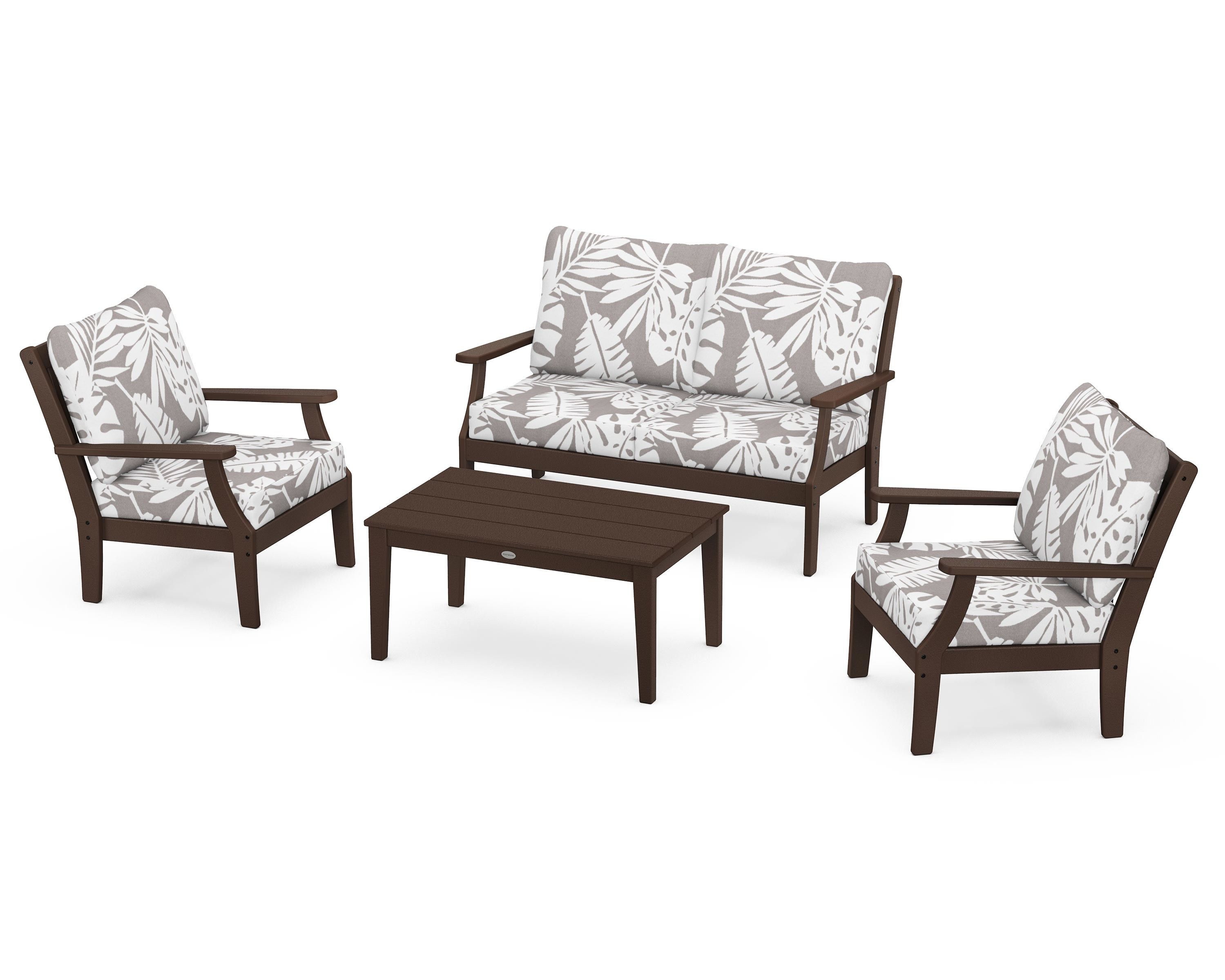 POLYWOOD® Braxton 4-Piece Deep Seating Chair Set in Mahogany / Leaf Grey Mist