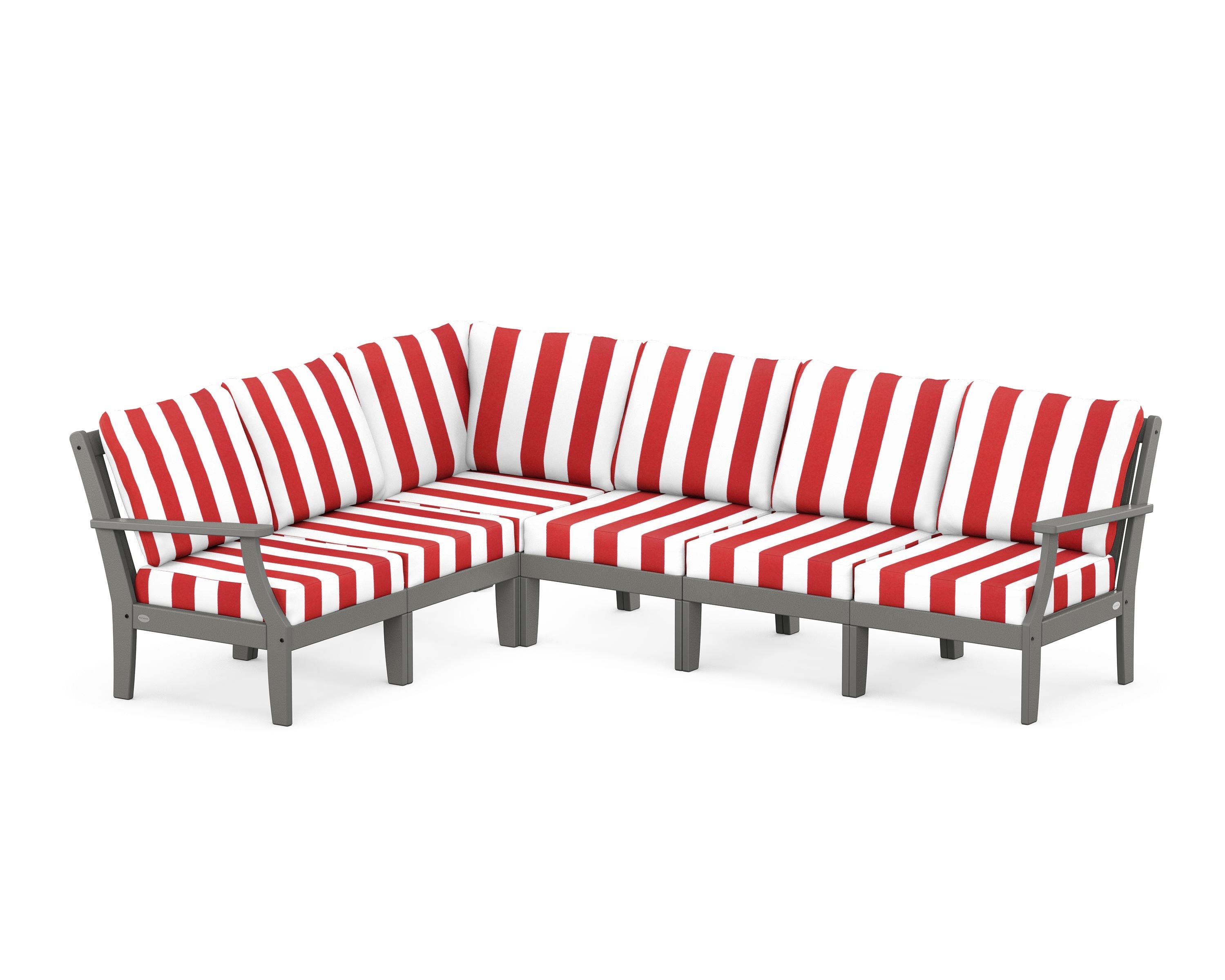 POLYWOOD® Braxton Modular 6-Piece Deep Seating Set in Slate Grey / Cabana Stripe Crimson