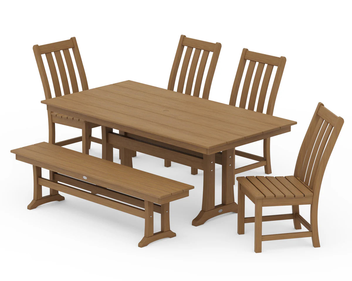 Vineyard Side Chair 6-Piece Farmhouse Dining Set with Trestle Legs and Bench