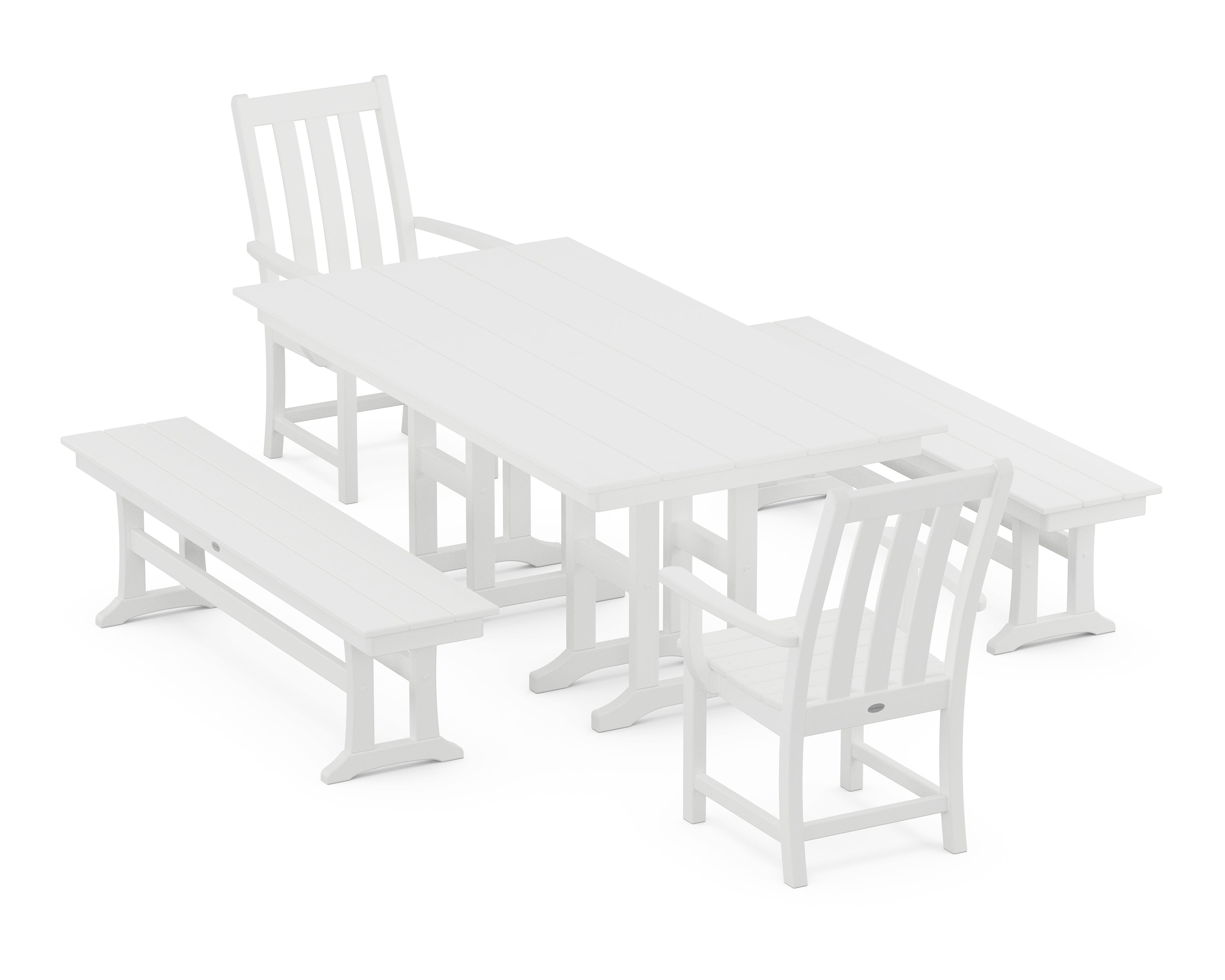 POLYWOOD® Vineyard 5-Piece Farmhouse Dining Set with Benches in White