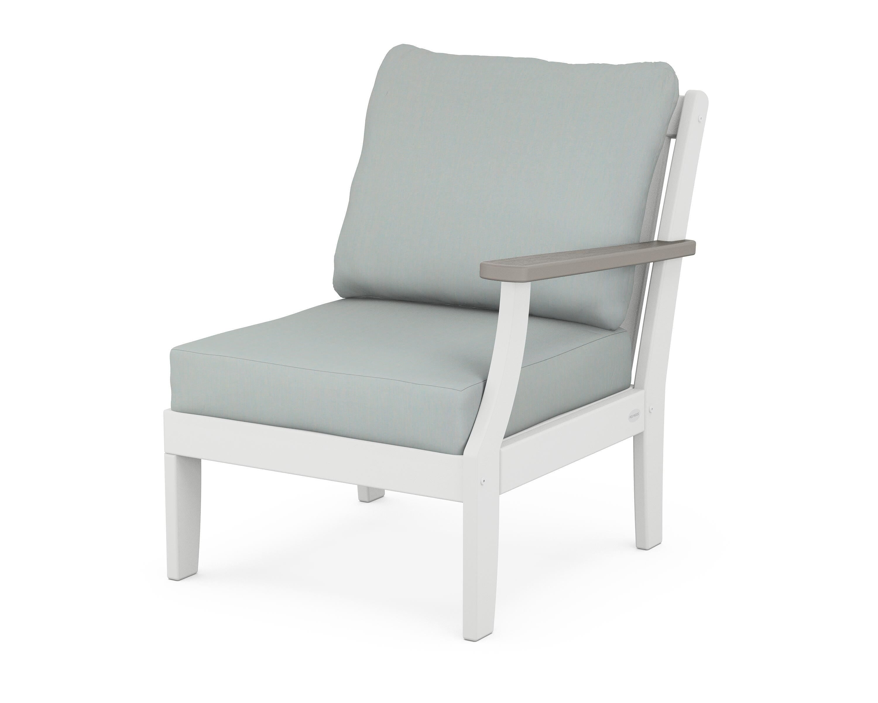 POLYWOOD® Braxton Modular Right Arm Chair in White / Driftwood / Spa