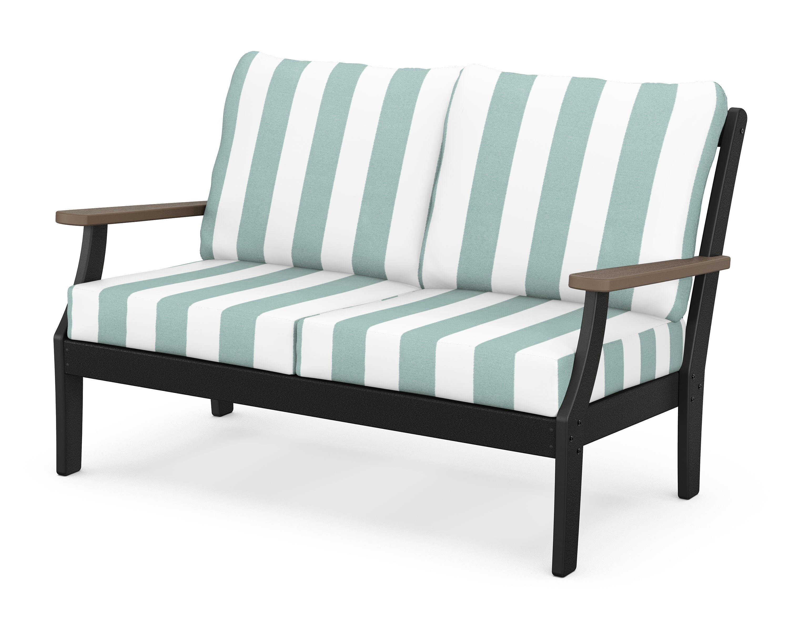 POLYWOOD® Braxton Deep Seating Loveseat in Black / Kona / Cabana Stripe Glacier Spa