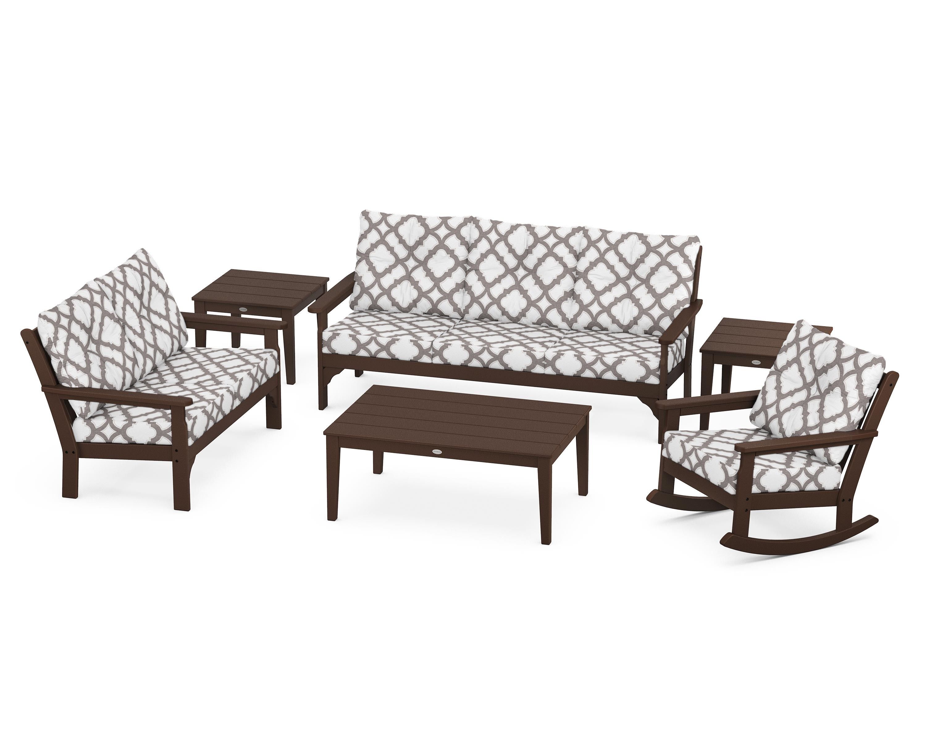 POLYWOOD® Vineyard 6-Piece Deep Seating Set in Mahogany / Trellis Grey Mist