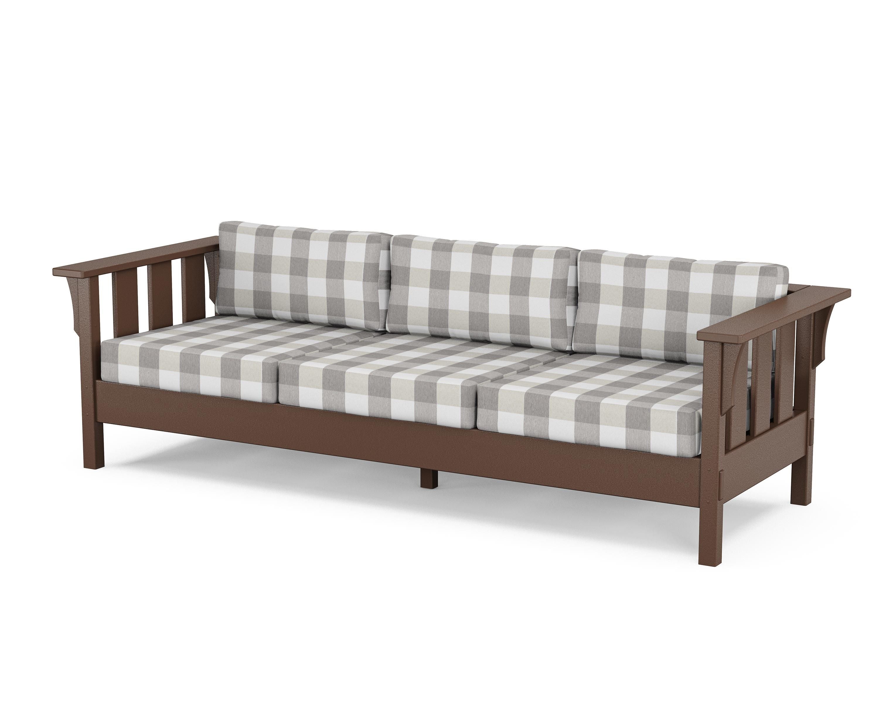 Martha Stewart by POLYWOOD® Acadia Deep Seating Sofa in Mahogany / Buffalo Plaid Grey Mist