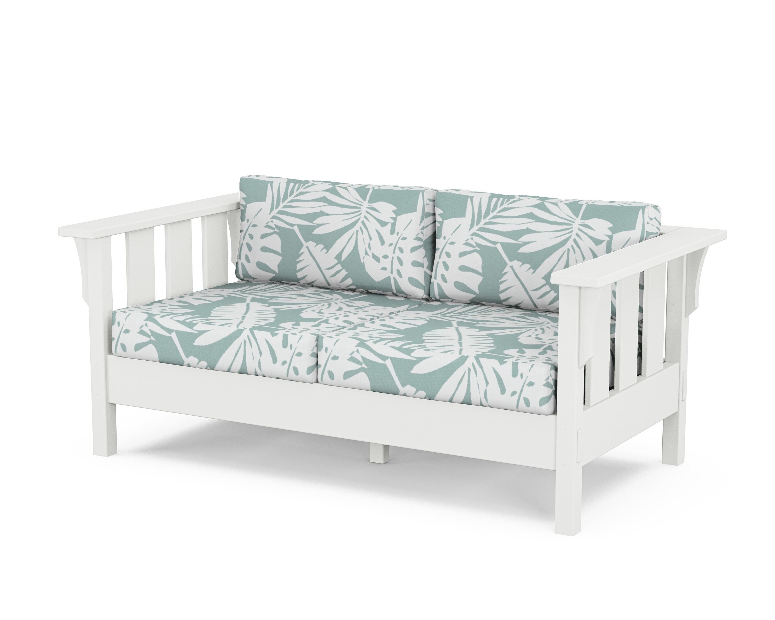 Martha Stewart by POLYWOOD® Acadia Deep Seating Loveseat in White / Leaf Glacier Spa