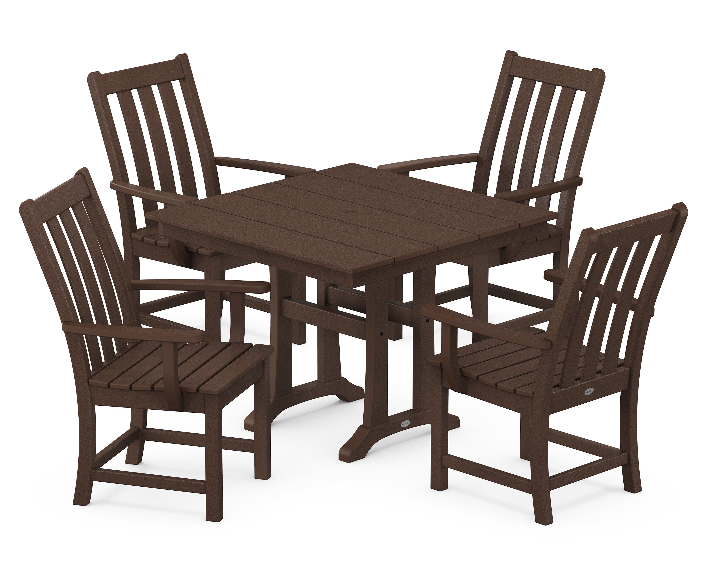 POLYWOOD® Vineyard 5-Piece Farmhouse Trestle Arm Chair Dining Set in Mahogany