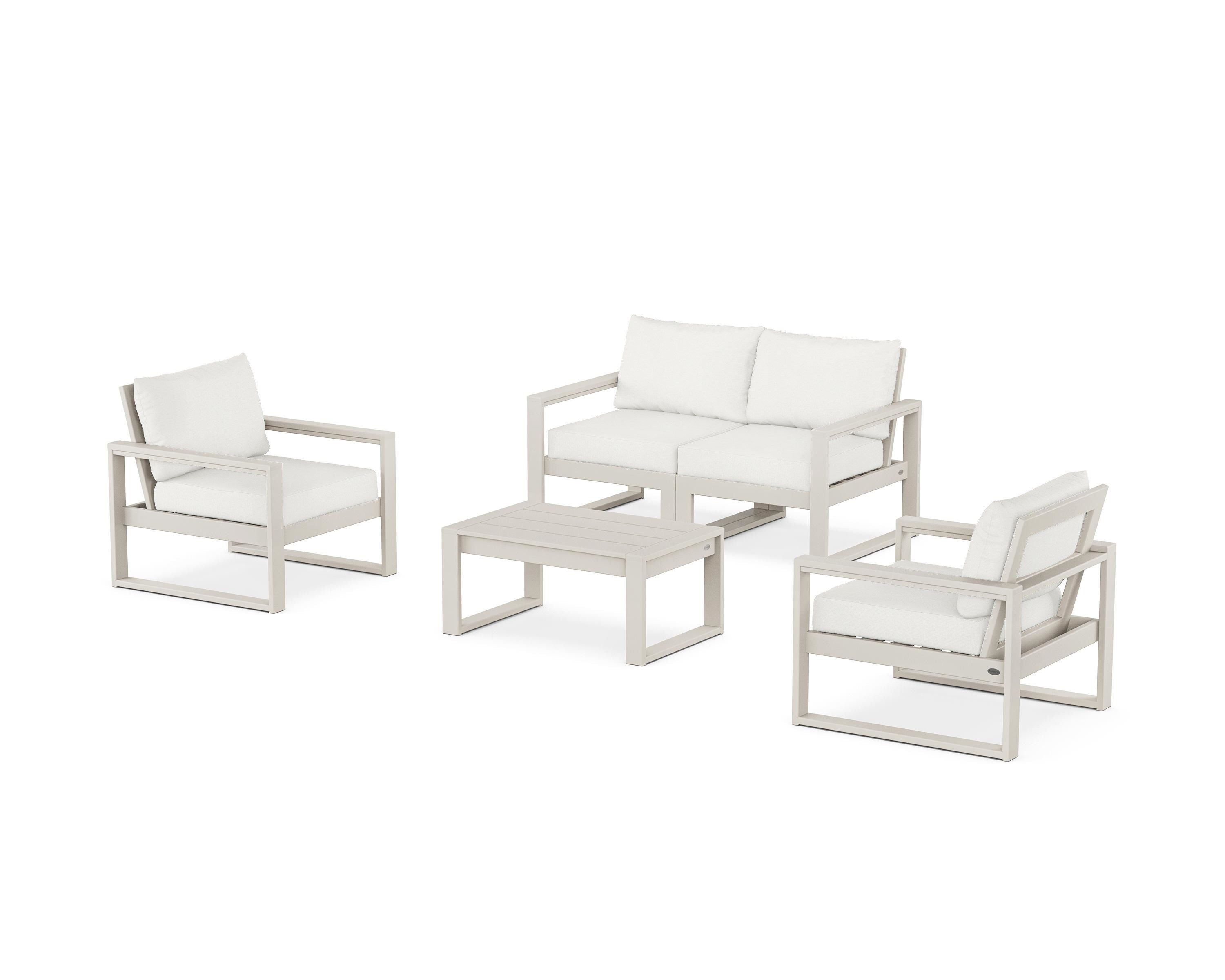 POLYWOOD® EDGE Sectional 4-Piece Deep Seating Set with Loveseat in Sand / Natural Linen