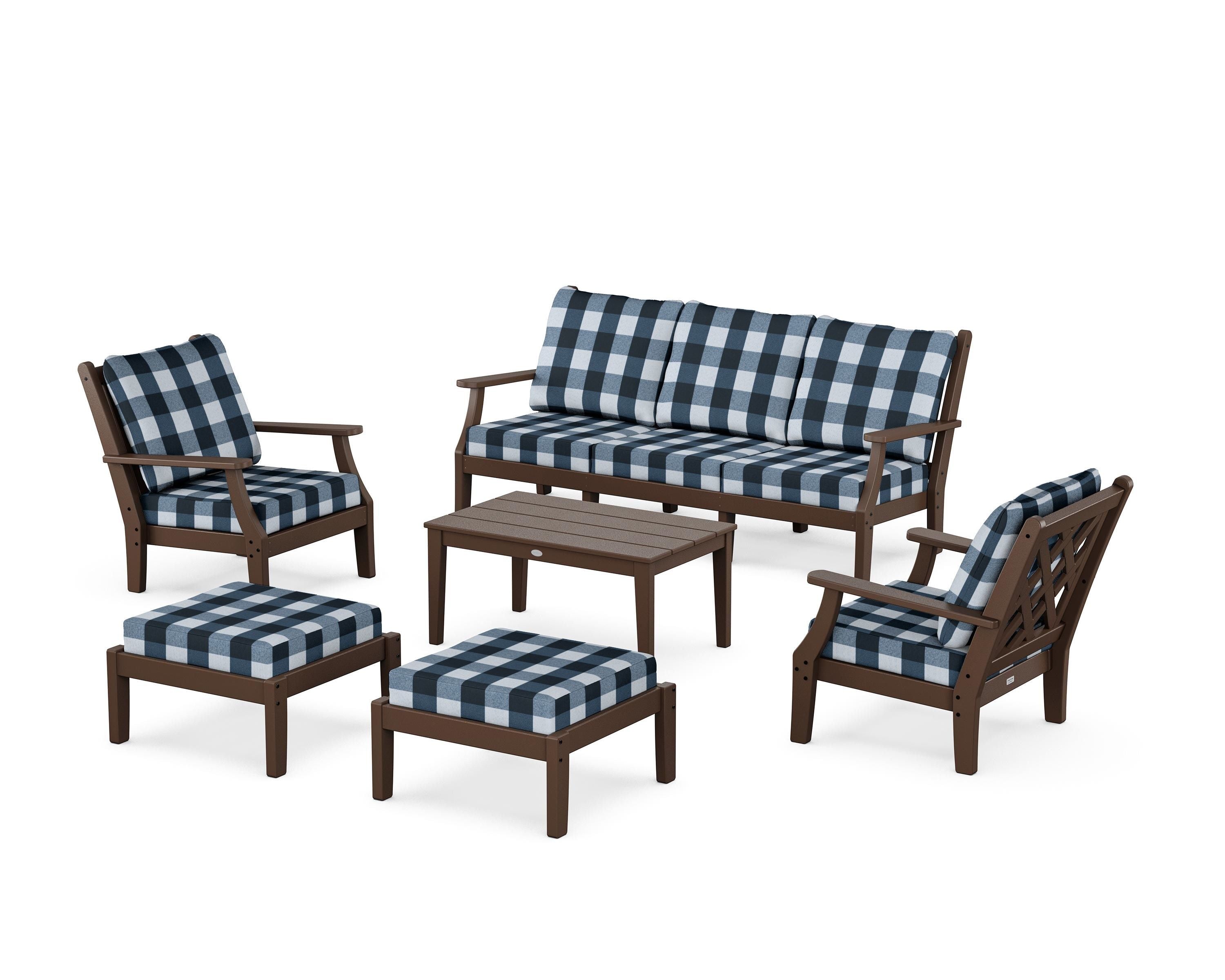 Country Living Wovendale 6-Piece Lounge Sofa Set in Mahogany / Buffalo Plaid Marine Indigo