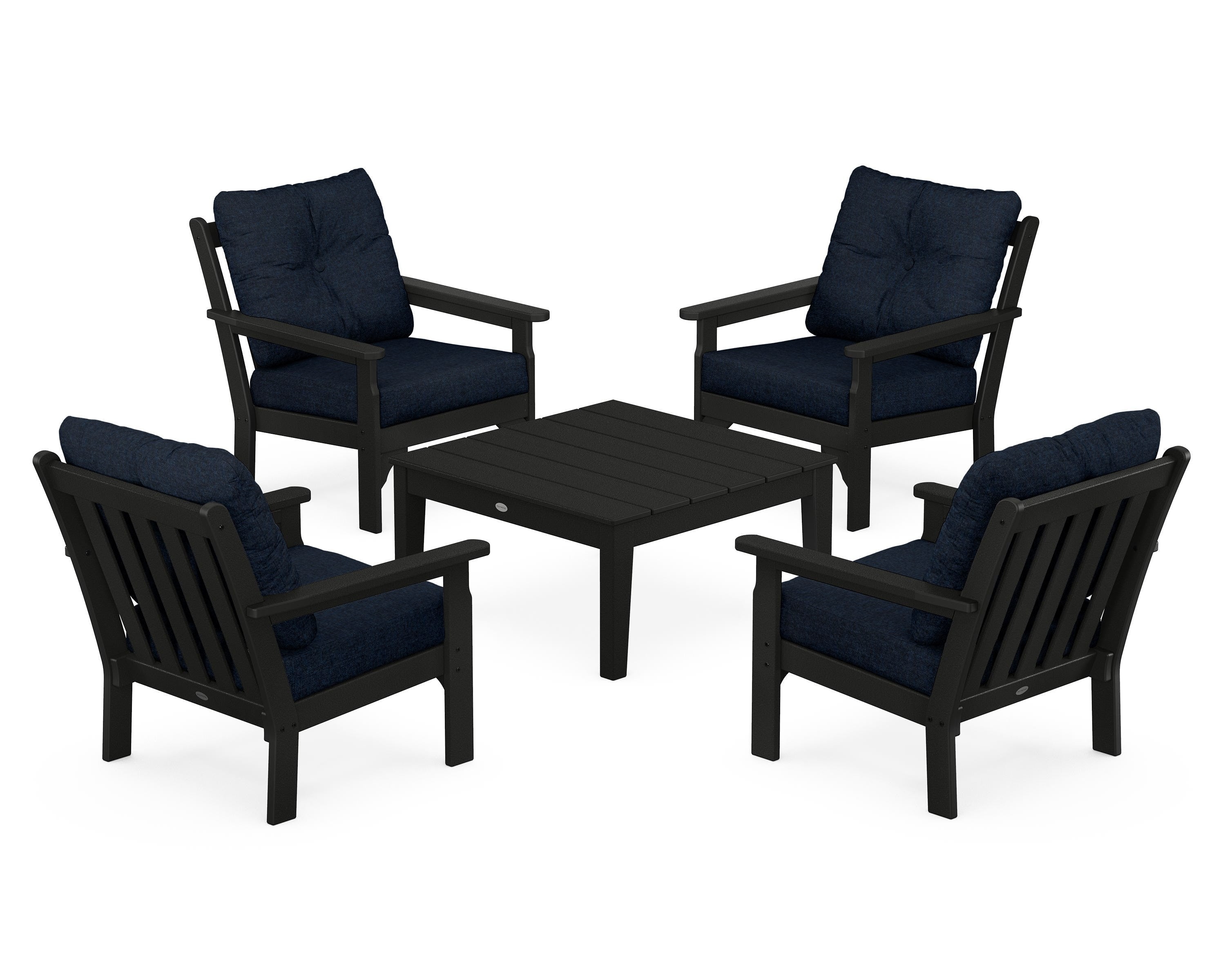 POLYWOOD® Vineyard 5-Piece Deep Seating Conversation Set in Black / Marine Indigo
