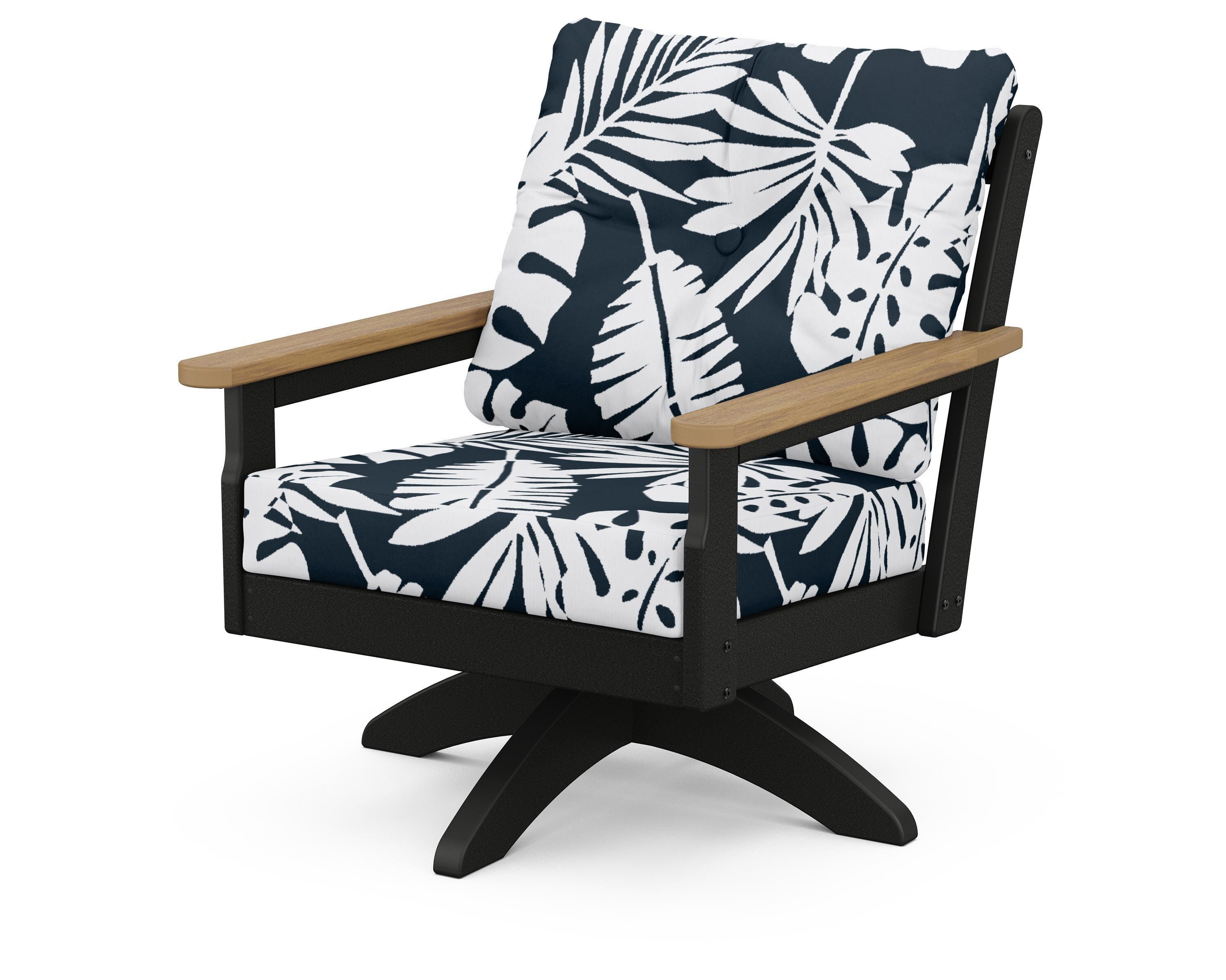POLYWOOD® Vineyard Deep Seating Swivel Chair in Black / Natural / Leaf Marine Indigo
