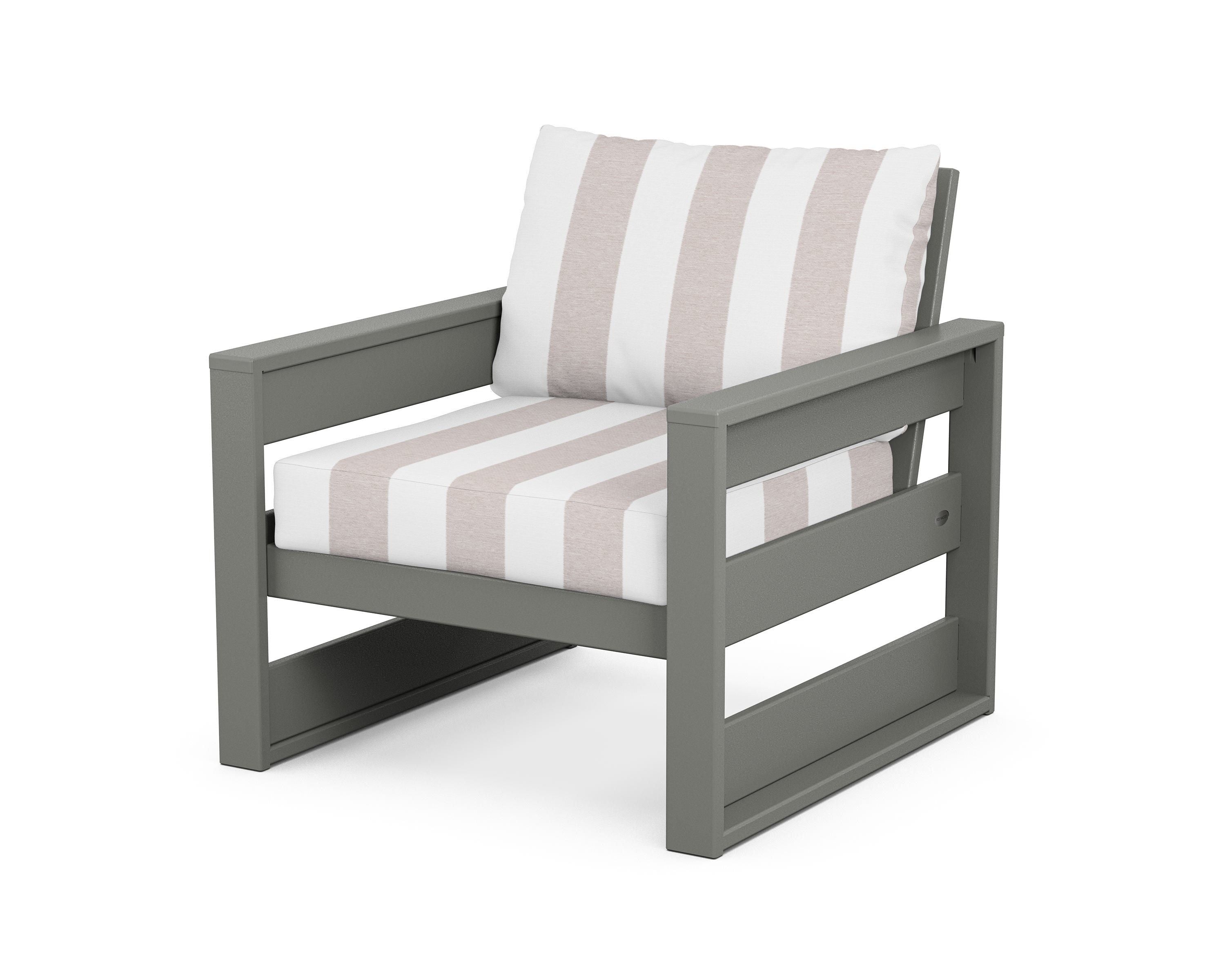 POLYWOOD® Westport Club Chair in Slate Grey / Cabana Stripe Dune Burlap