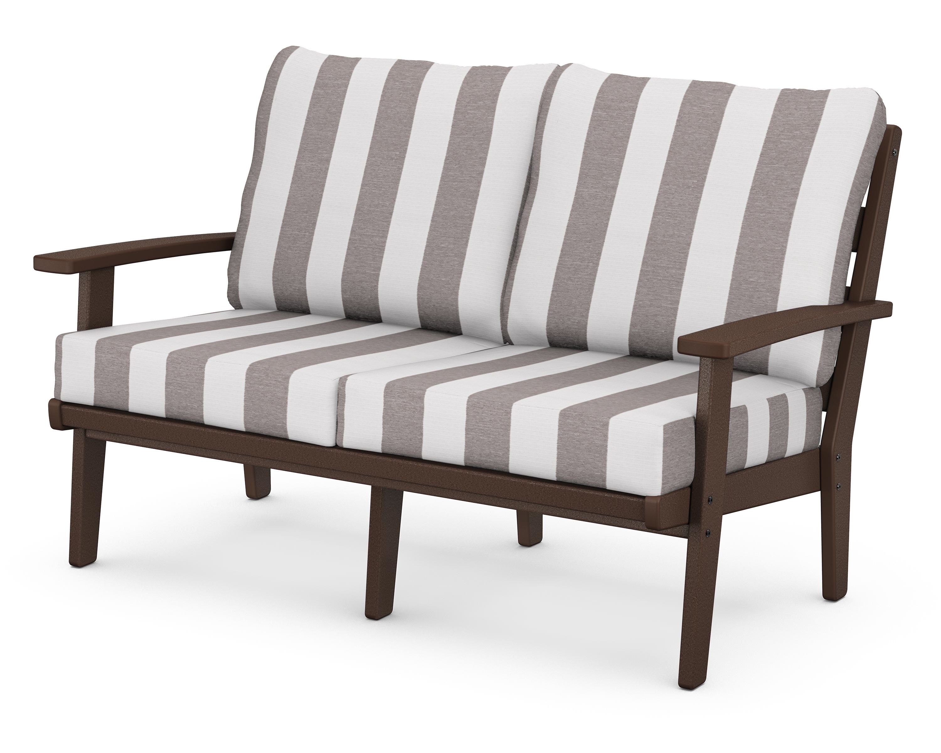 POLYWOOD® Grant Park Deep Seating Loveseat in Mahogany / Cabana Stripe Grey Mist