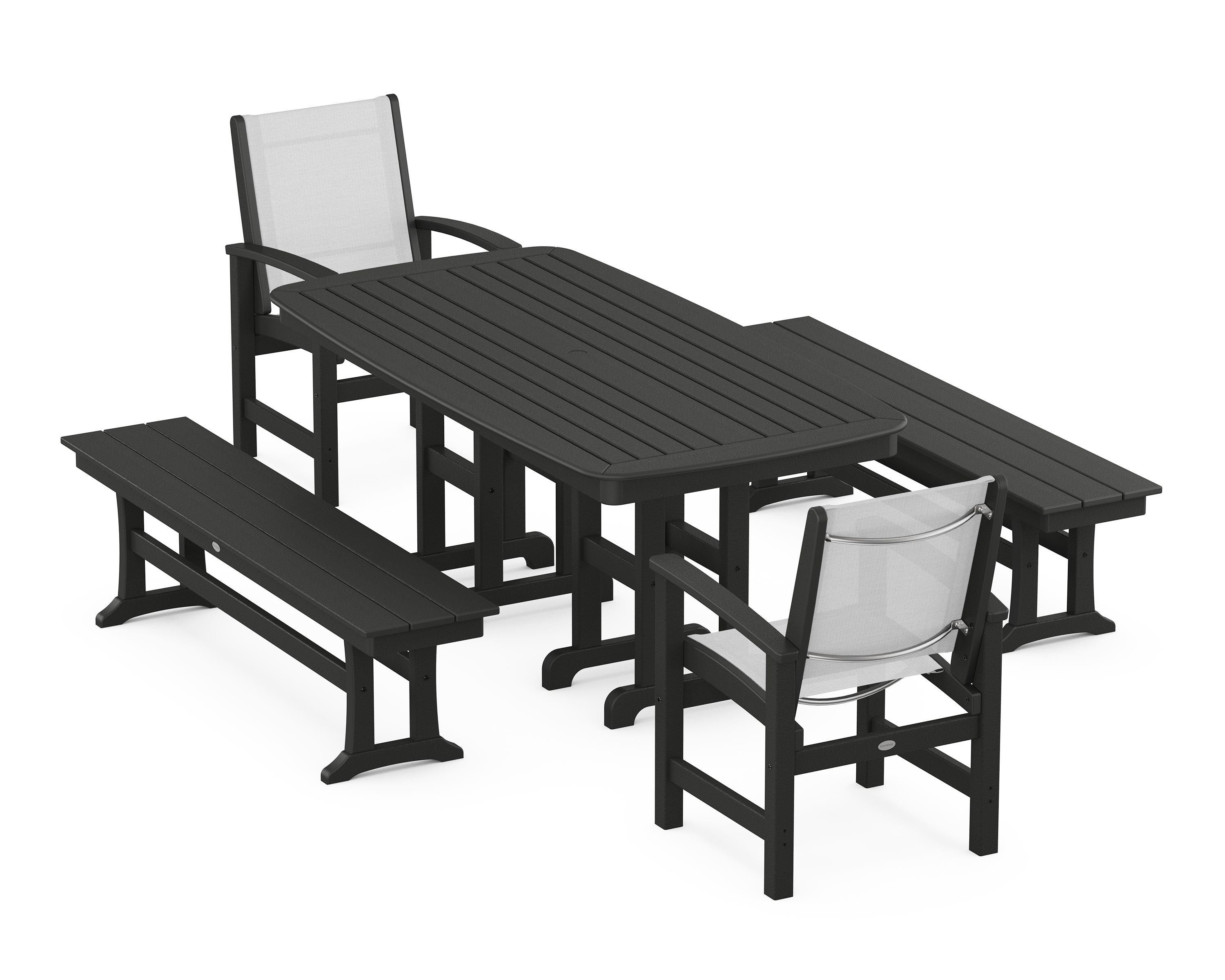 POLYWOOD® Coastal 5-Piece Dining Set in Black / White Sling