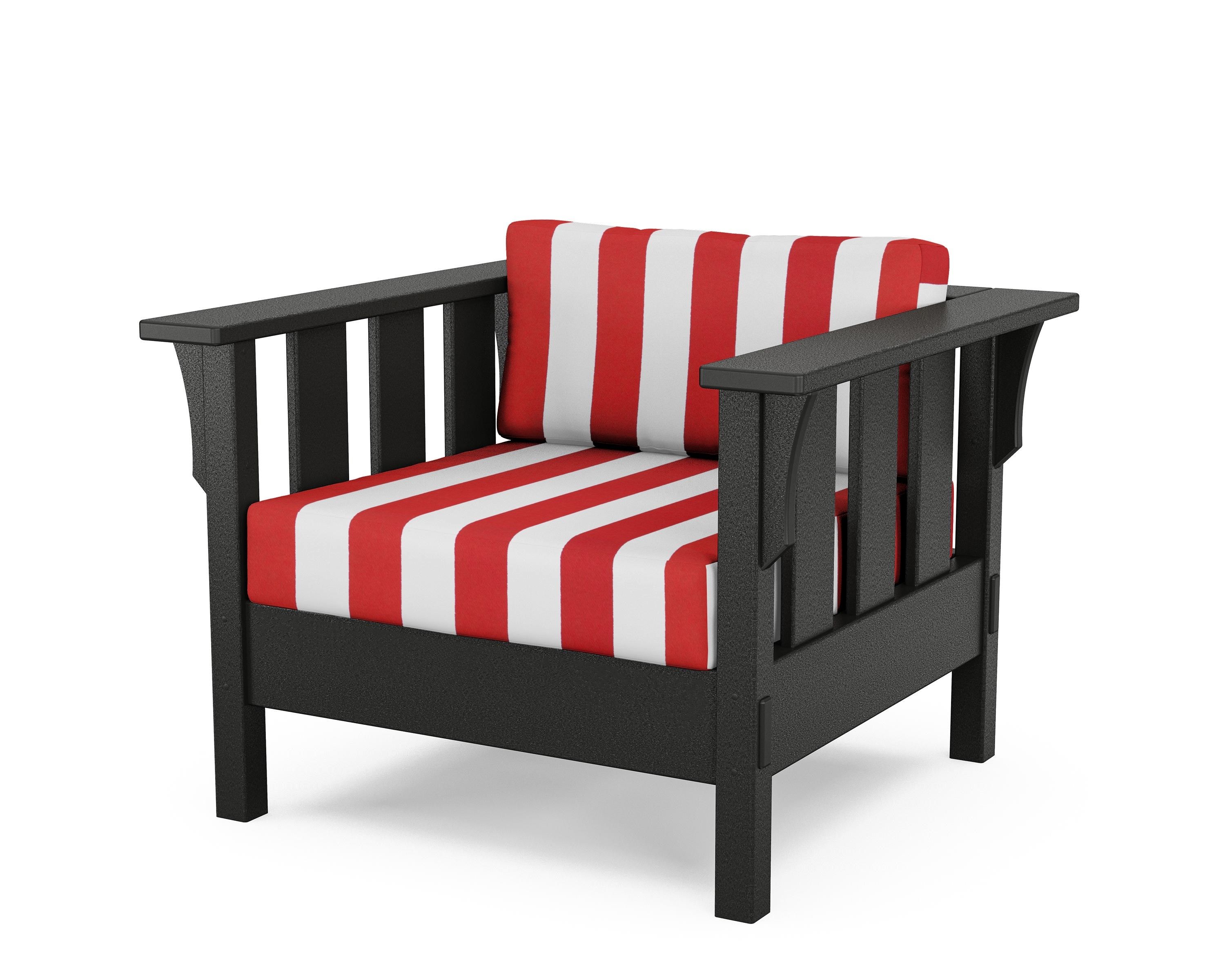 Martha Stewart by POLYWOOD® Acadia Deep Seating Chair in Black / Cabana Stripe Crimson