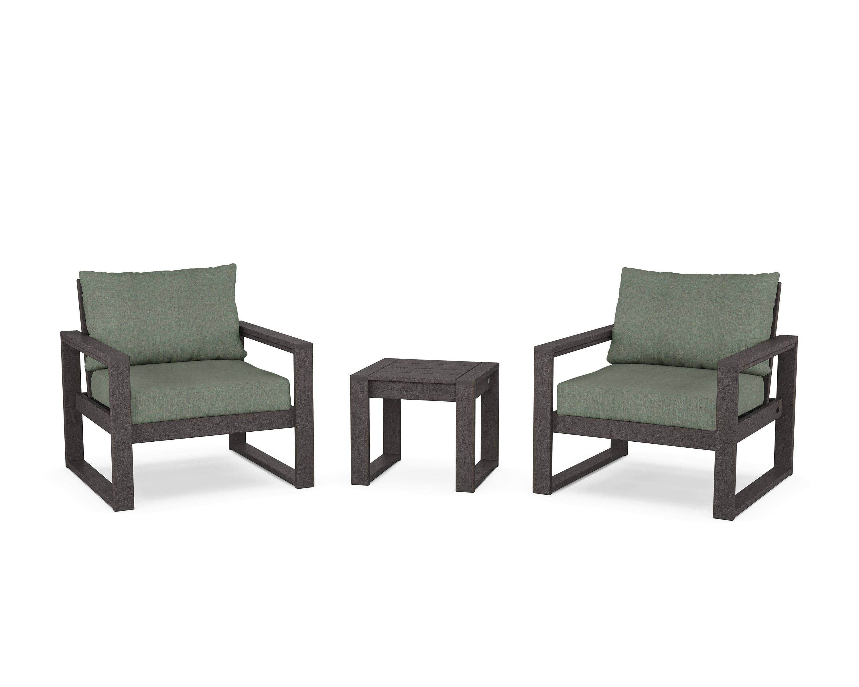 POLYWOOD® EDGE Sectional 3-Piece Deep Seating Set in Vintage Coffee / Cast Sage