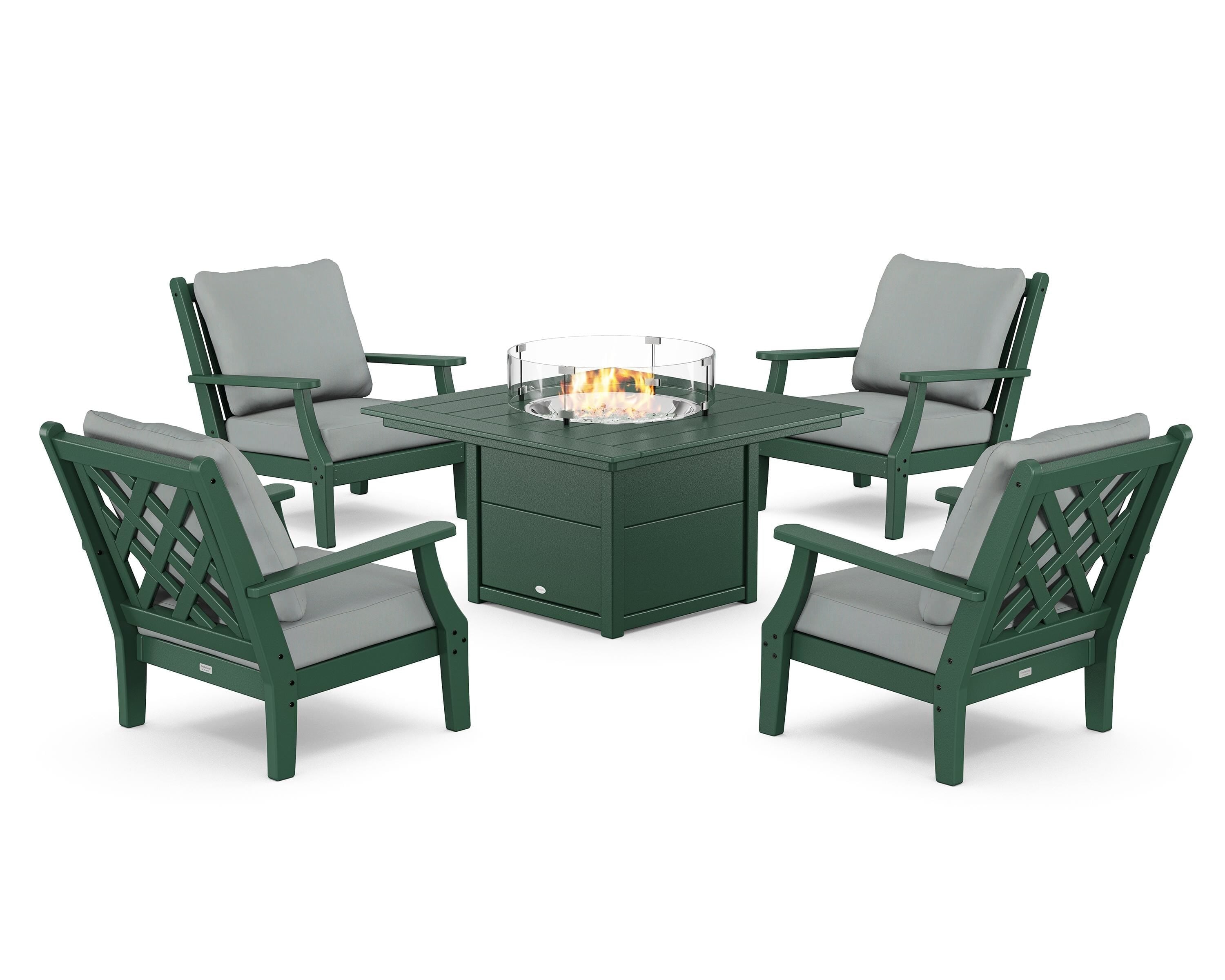 Country Living Wovendale 5-Piece Deep Seating Set with Fire Pit Table in Green / Spa