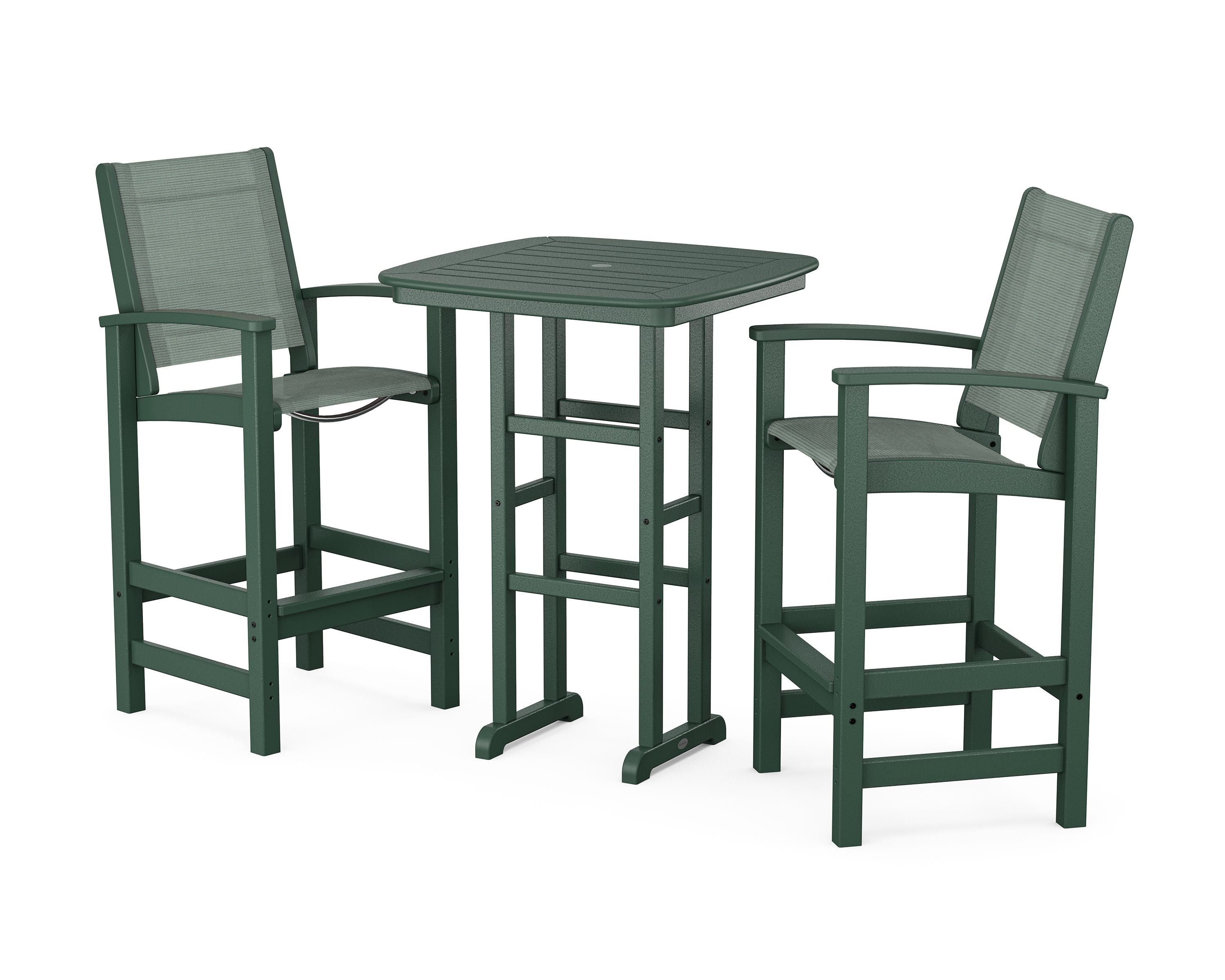 POLYWOOD® Coastal 3-Piece Bar Set in Green / Dupioni Sea Mist Sling