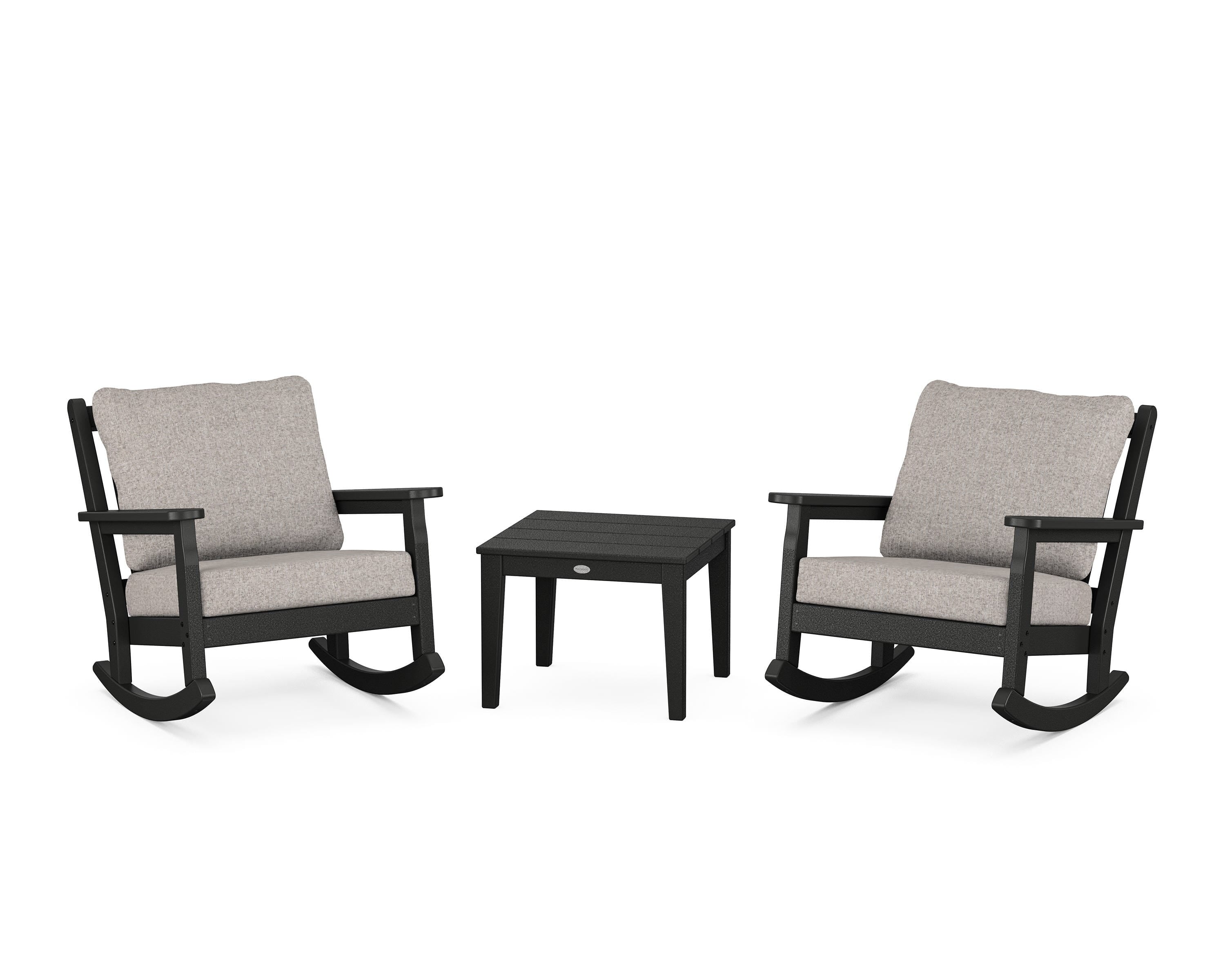 POLYWOOD® Chippendale 3-Piece Deep Seating Rocker Set in Black / Weathered Tweed