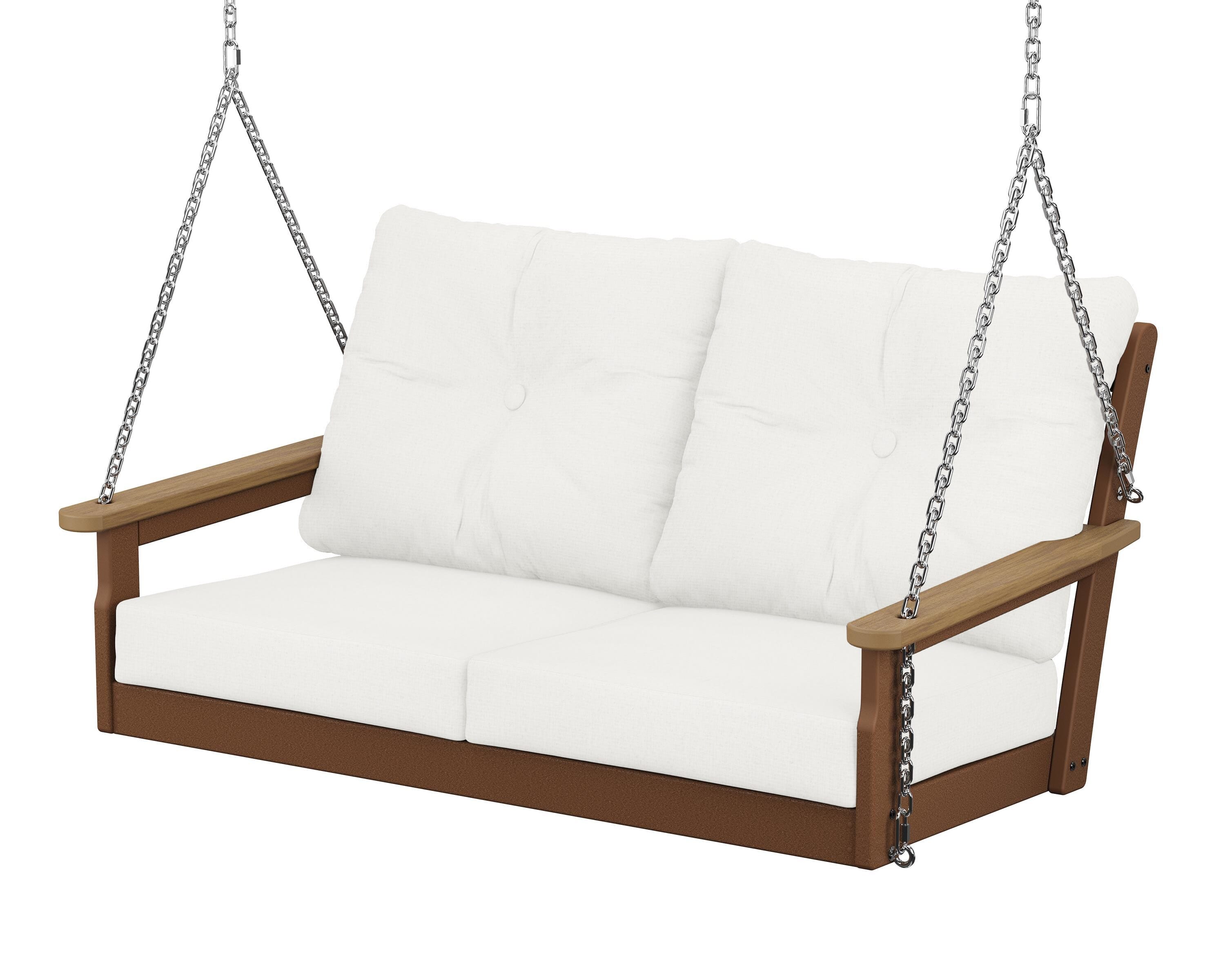 POLYWOOD® Vineyard Deep Seating Swing in Teak / Natural / Natural Linen