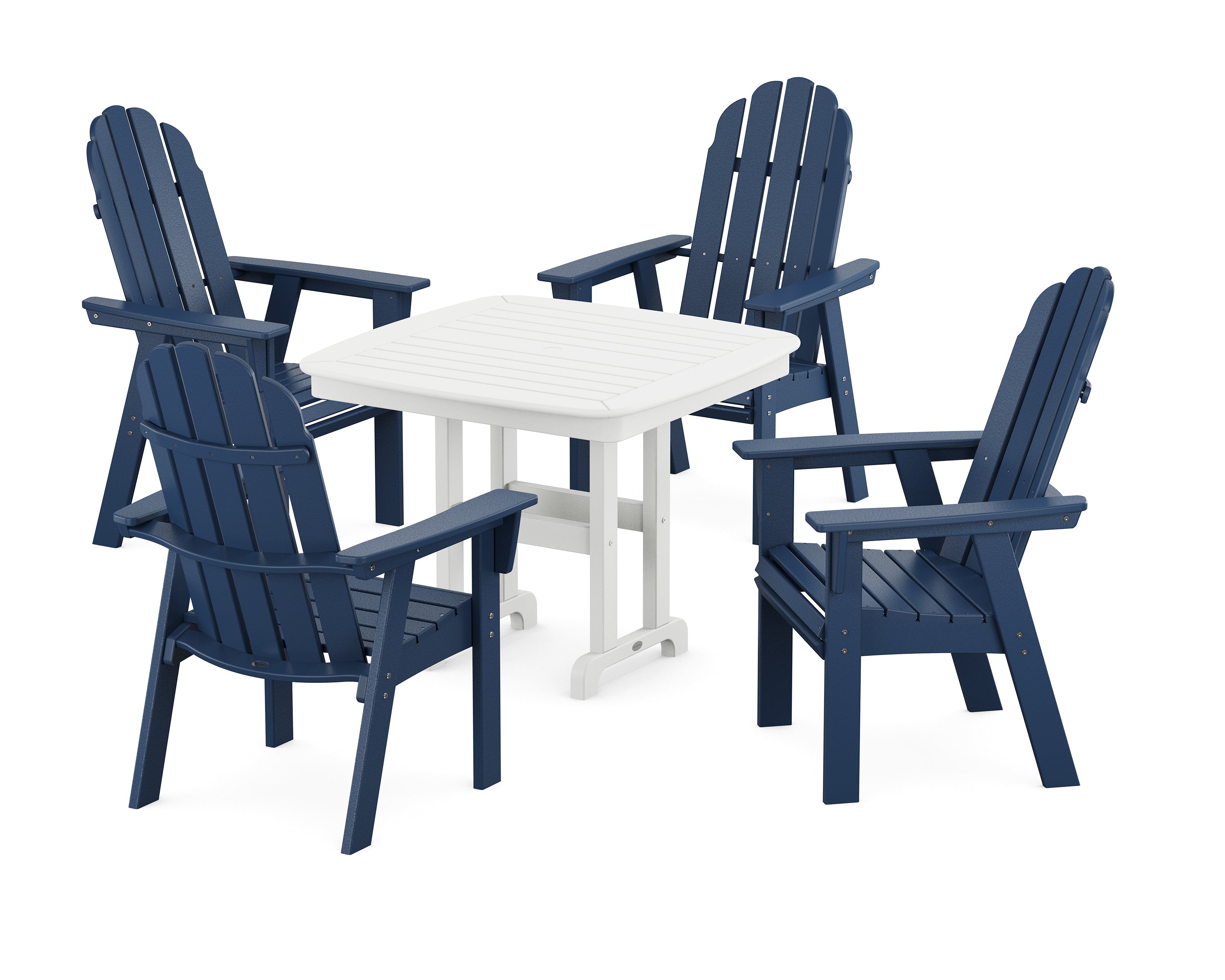 POLYWOOD® Vineyard Curveback Adirondack 5-Piece Dining Set in Navy / White