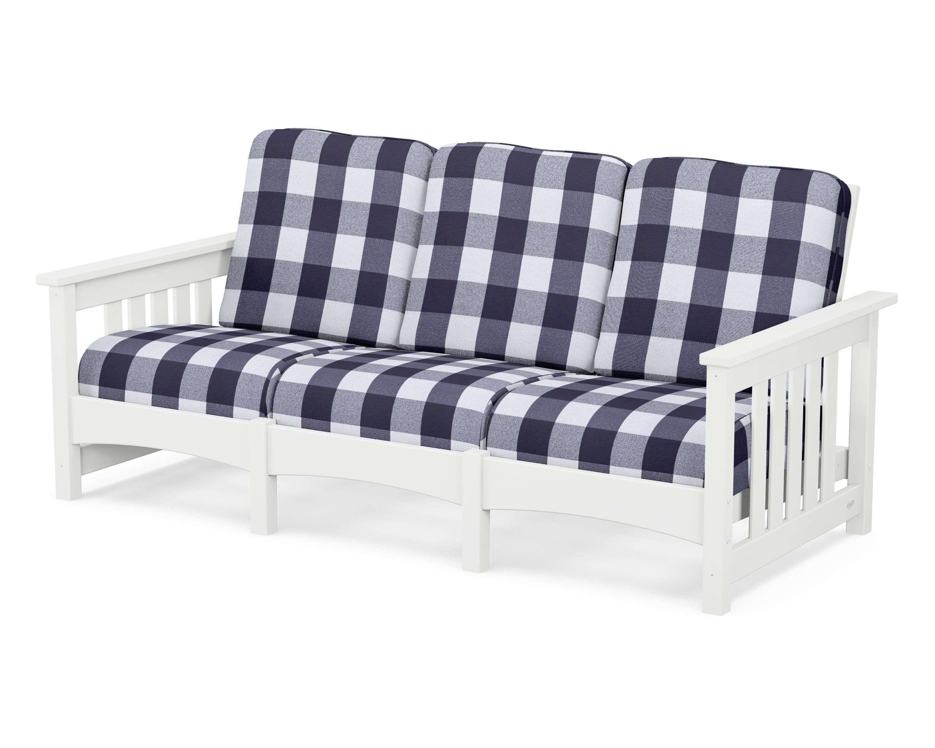 POLYWOOD® Club Mission Sofa in White / Buffalo Plaid Navy