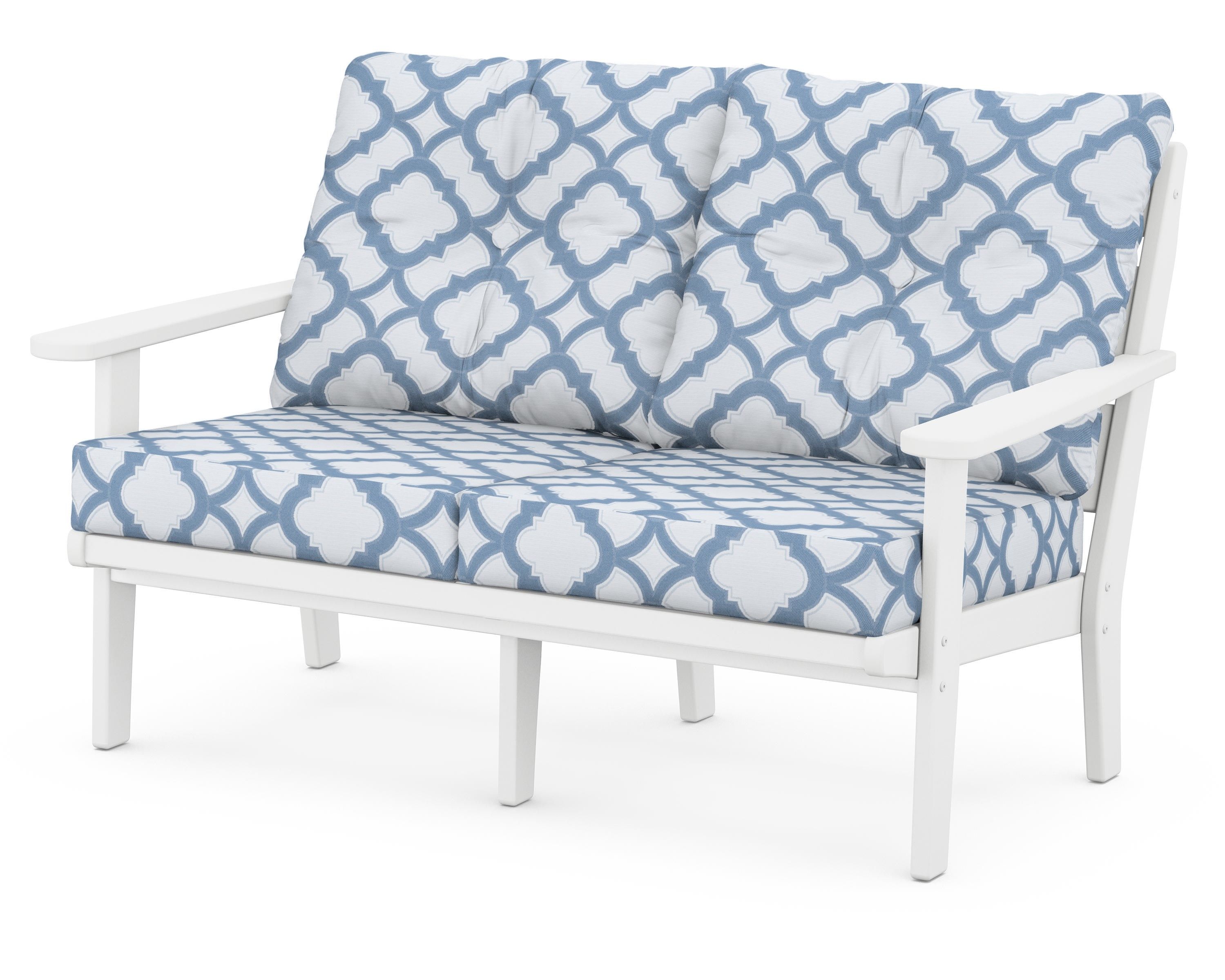 POLYWOOD® Lakeside Deep Seating Loveseat in White / Trellis Sky Blue