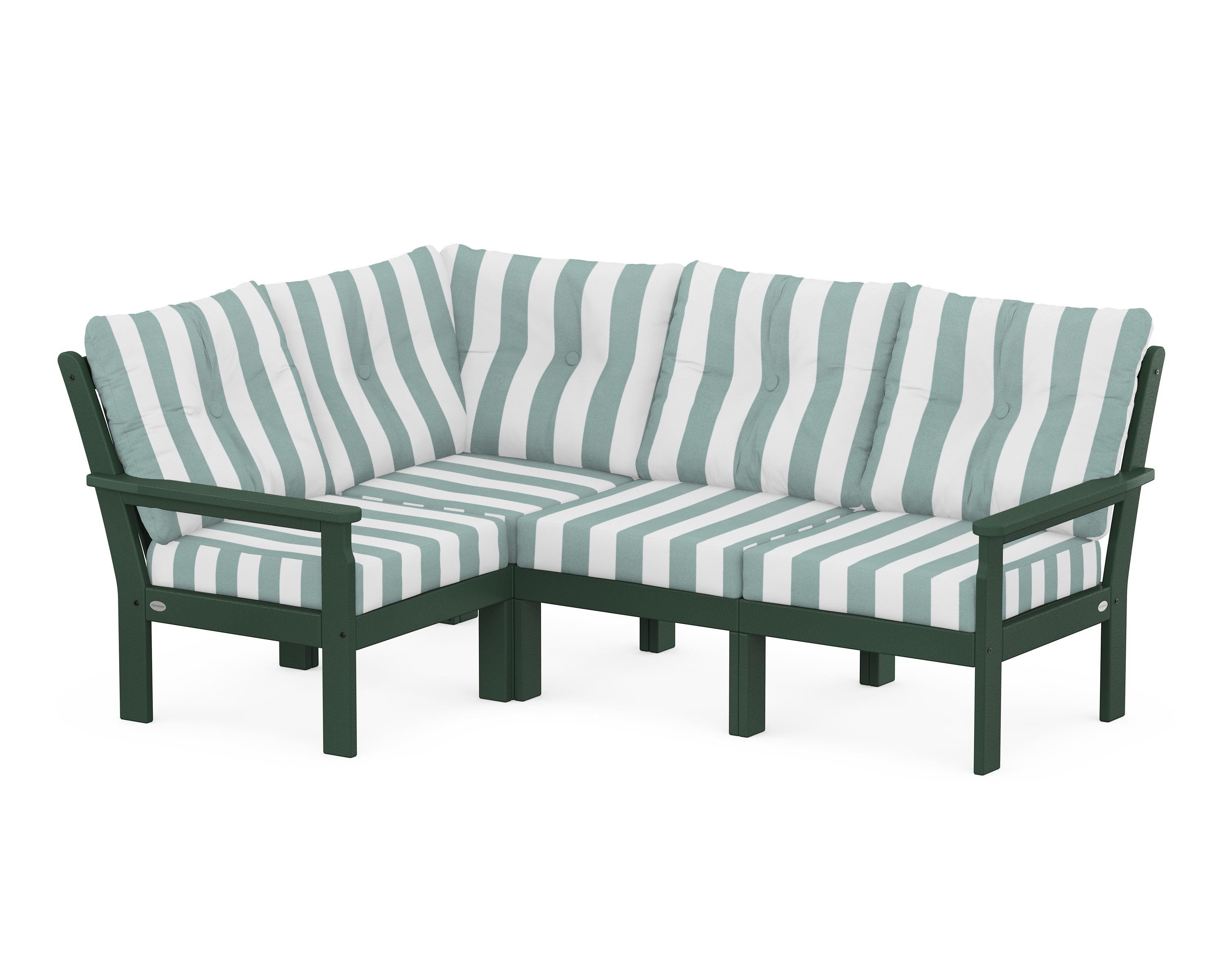 POLYWOOD® Vineyard 4-Piece Sectional in Green / Cabana Stripe Glacier Spa