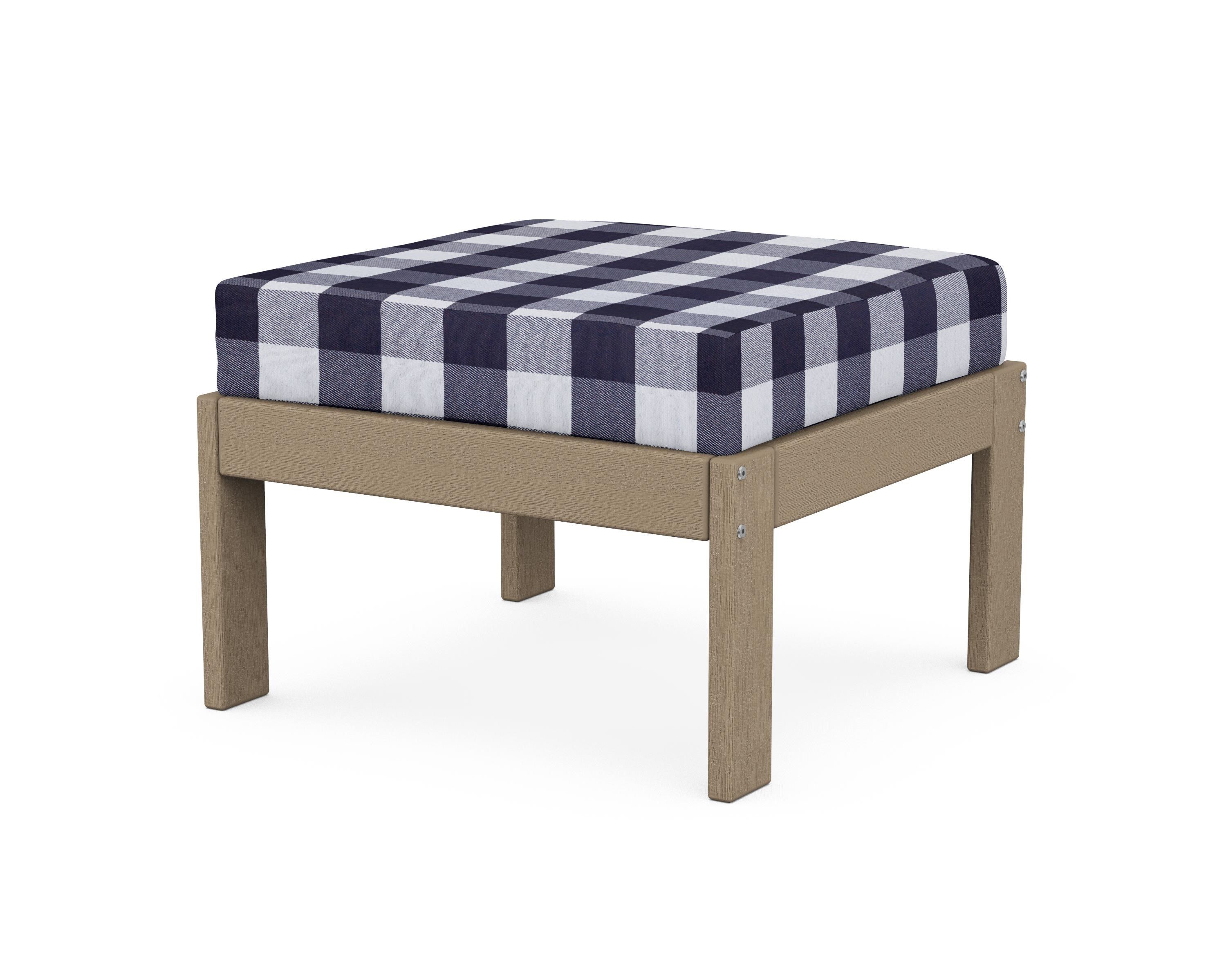 POLYWOOD® Vineyard Modular Ottoman in Vintage Sahara / Buffalo Plaid Navy